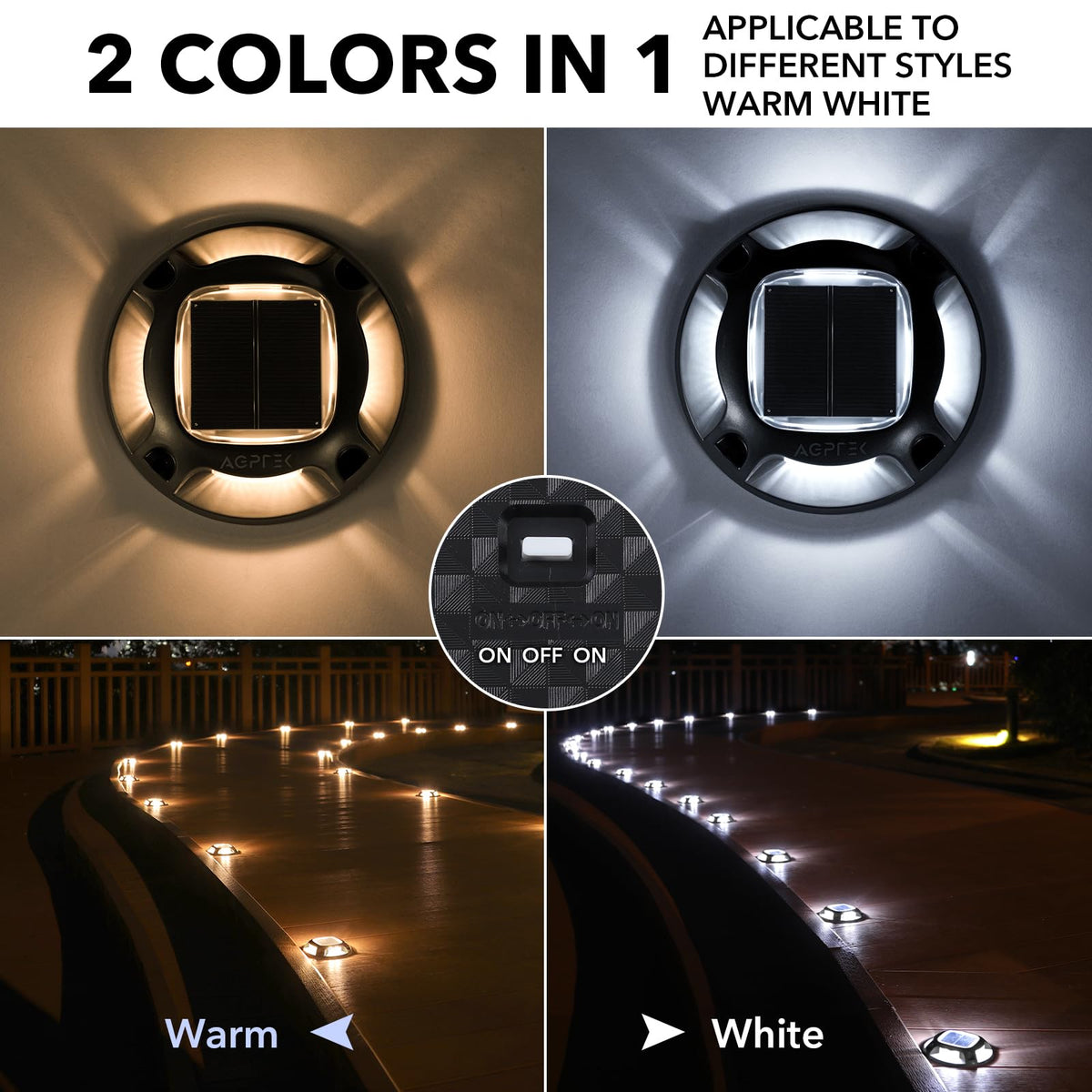 AGPTEK Solar Driveway Lights Outdoor 8 Pack, 2 Color Modes LED Deck Dock