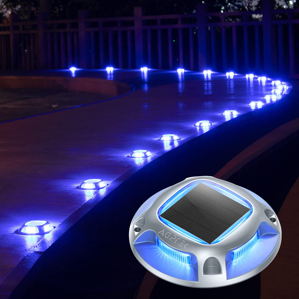 AGPTEK Solar Driveway Lights Outdoor 8 Pack, 2 Color Modes LED Deck Dock