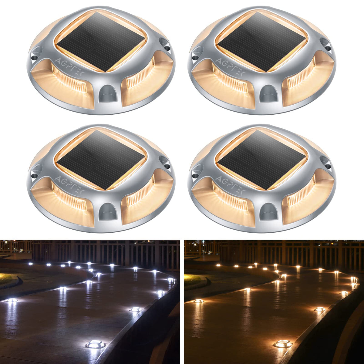 AGPTEK Solar Driveway Lights Outdoor 8 Pack, 2 Color Modes LED Deck Dock