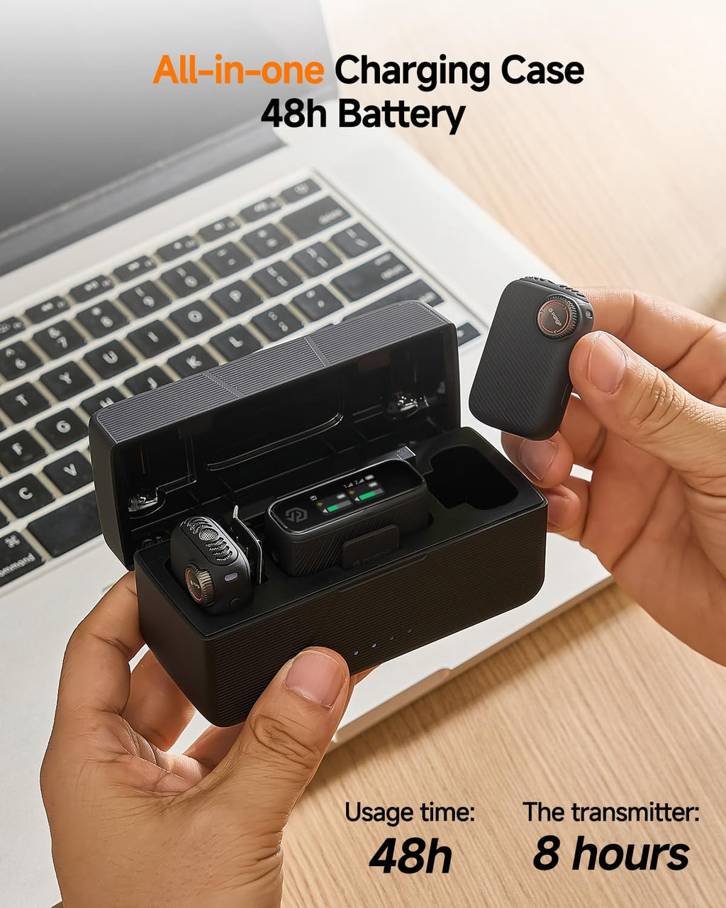 PQRQP Wireless Lavalier Microphone for iPhone/iPad/Android, 164ft Transmission, Mini Microphone with AI Noise Cancellation & Hi-Fi Sound, 24H Charging Case, Mic Ideal for Video Recording, Preamps