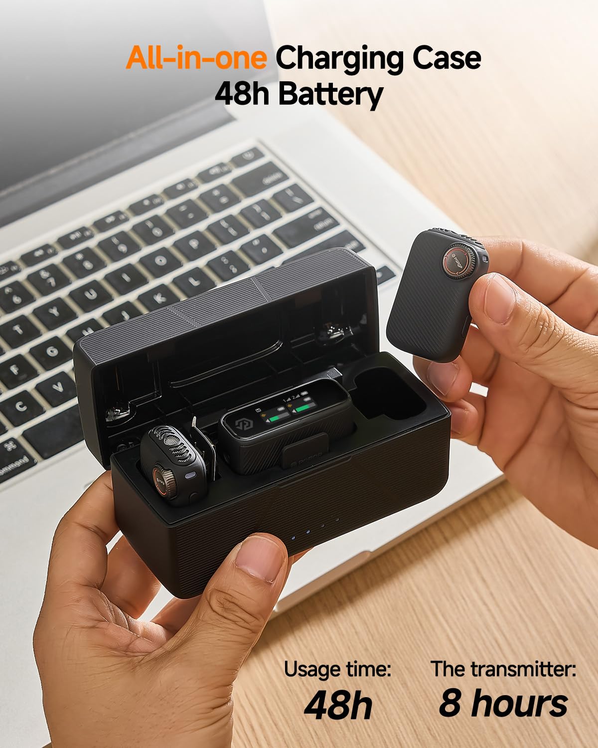 PQRQP Wireless Lavalier Microphone for iPhone/iPad/Android, 164ft Transmission, Mini Microphone with AI Noise Cancellation & Hi-Fi Sound, 24H Charging Case, Mic Ideal for Video Recording, Preamps