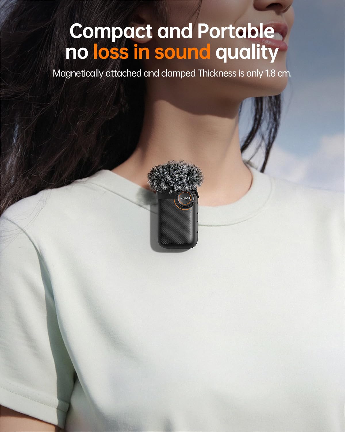 PQRQP Wireless Lavalier Microphone for iPhone/iPad/Android, 164ft Transmission, Mini Microphone with AI Noise Cancellation & Hi-Fi Sound, 24H Charging Case, Mic Ideal for Video Recording, Preamps