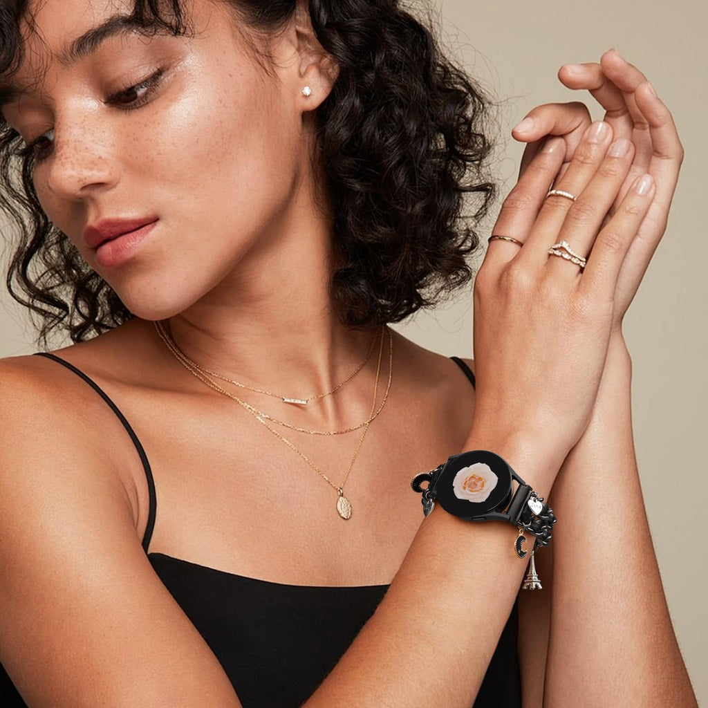 Stylish Metal Band Compatible with Samsung Galaxy Watch 7 Band/FE 6 5 4 40mm 44mm,Galaxy Active 2, 20mm Watch Strap Pretty Chain with Cute Decorative Charms Accessories for Samsung Watch Bands Women
