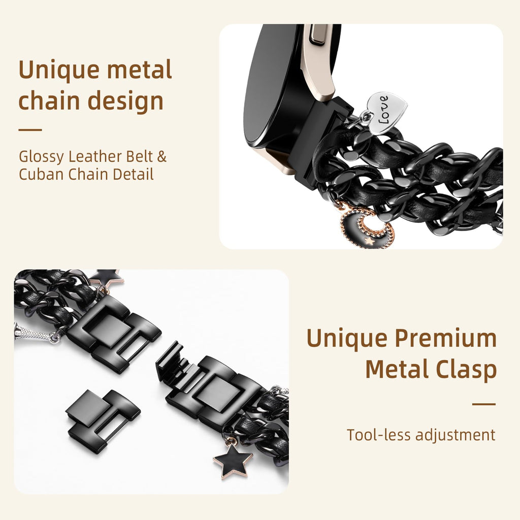 Stylish Metal Band Compatible with Samsung Galaxy Watch 7 Band/FE 6 5 4 40mm 44mm,Galaxy Active 2, 20mm Watch Strap Pretty Chain with Cute Decorative Charms Accessories for Samsung Watch Bands Women