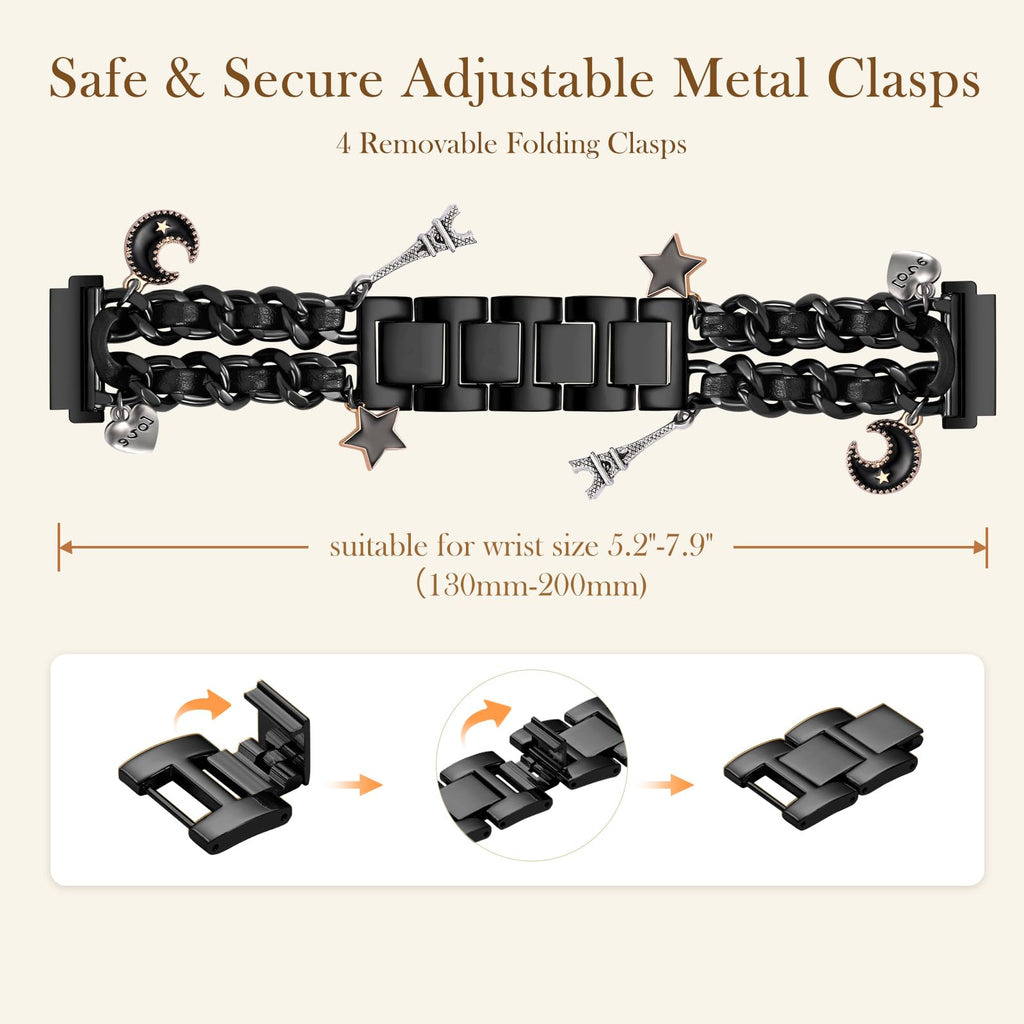 Stylish Metal Band Compatible with Samsung Galaxy Watch 7 Band/FE 6 5 4 40mm 44mm,Galaxy Active 2, 20mm Watch Strap Pretty Chain with Cute Decorative Charms Accessories for Samsung Watch Bands Women