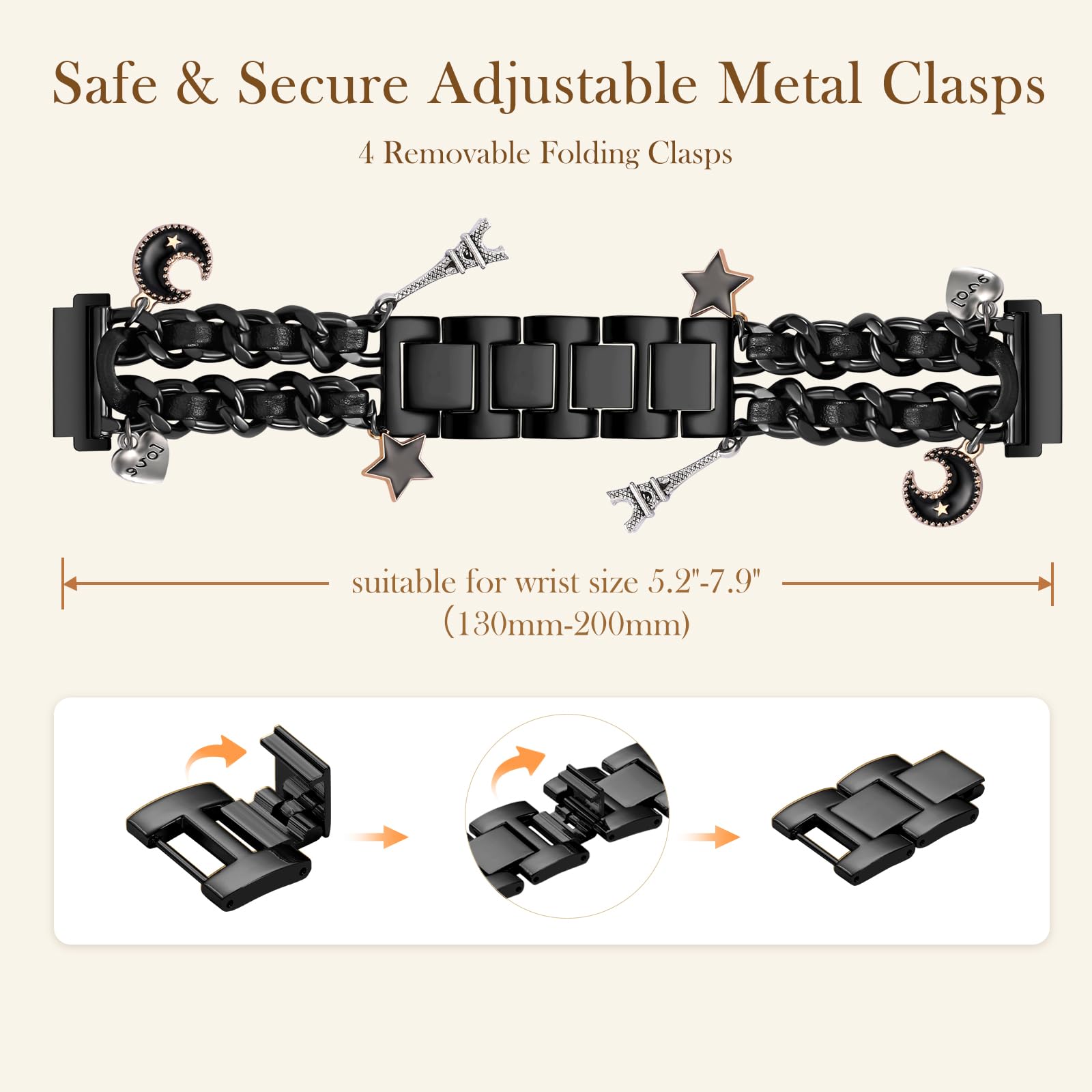 Stylish Metal Band Compatible with Samsung Galaxy Watch 7 Band/FE 6 5 4 40mm 44mm,Galaxy Active 2, 20mm Watch Strap Pretty Chain with Cute Decorative Charms Accessories for Samsung Watch Bands Women