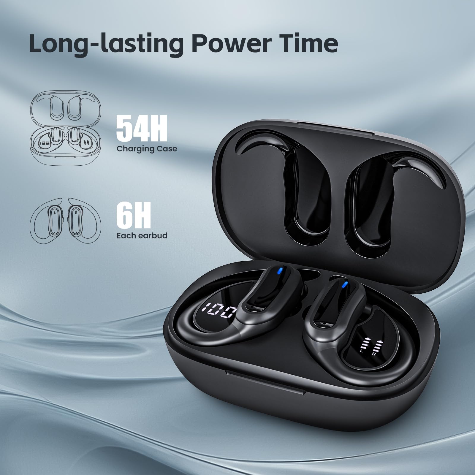 Wireless Earbuds, Bluetooth 5.4 Headphones, True Wireless Stereo Sound Earphones with Noise Cancelling Mic, Fast Charging, IPX7 Waterproof, Comfort Fit Ear Buds for Sports/Workouts/Travel (Deep Black)