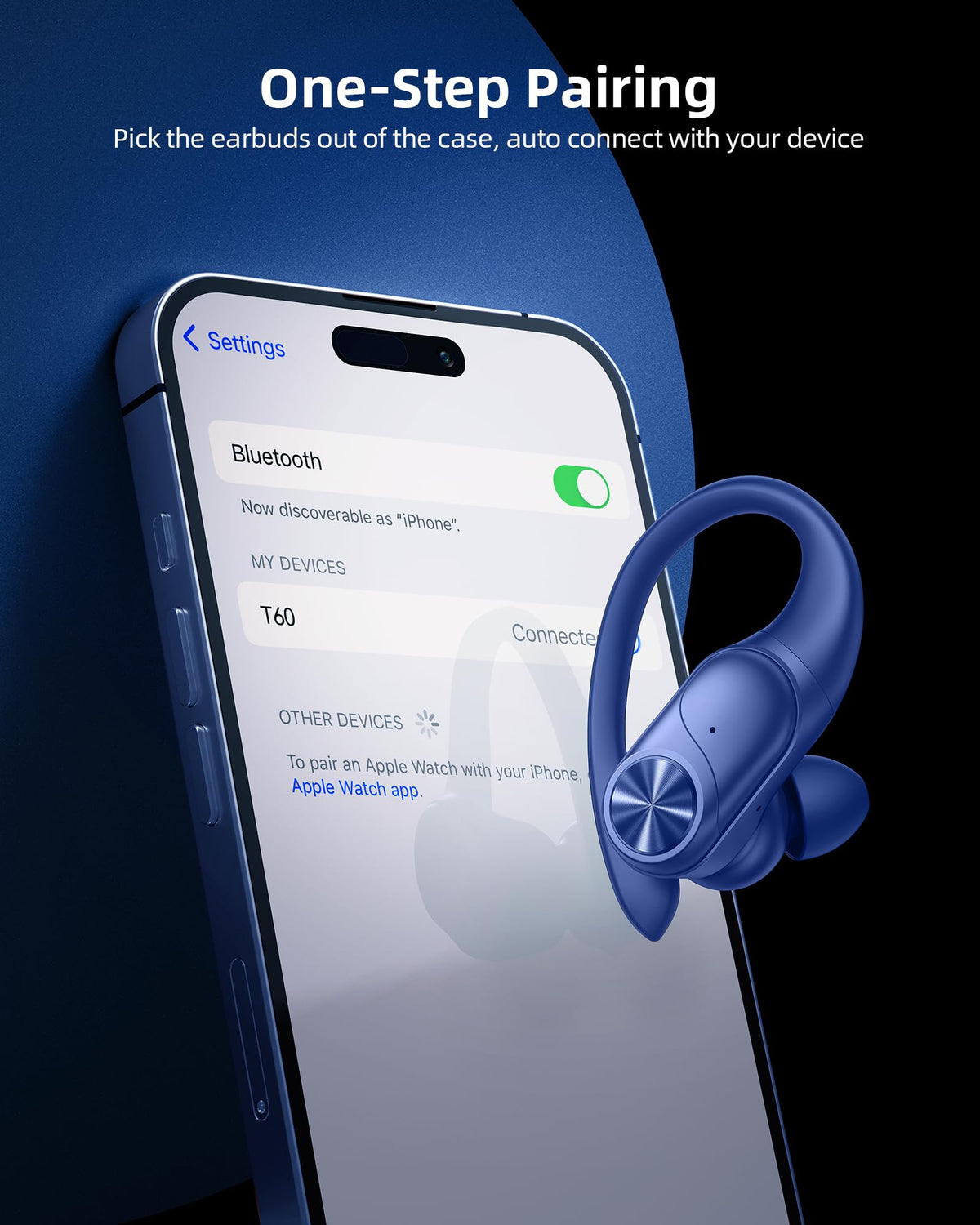 PocBuds Bluetooth Headphones Wireless Earbuds 80hrs Playtime Wireless Charging Case Digital Display Sports Ear Buds with Earhook Deep Bass IPX7 Waterproof Over-Ear Earphones for TV Phone Laptop Black