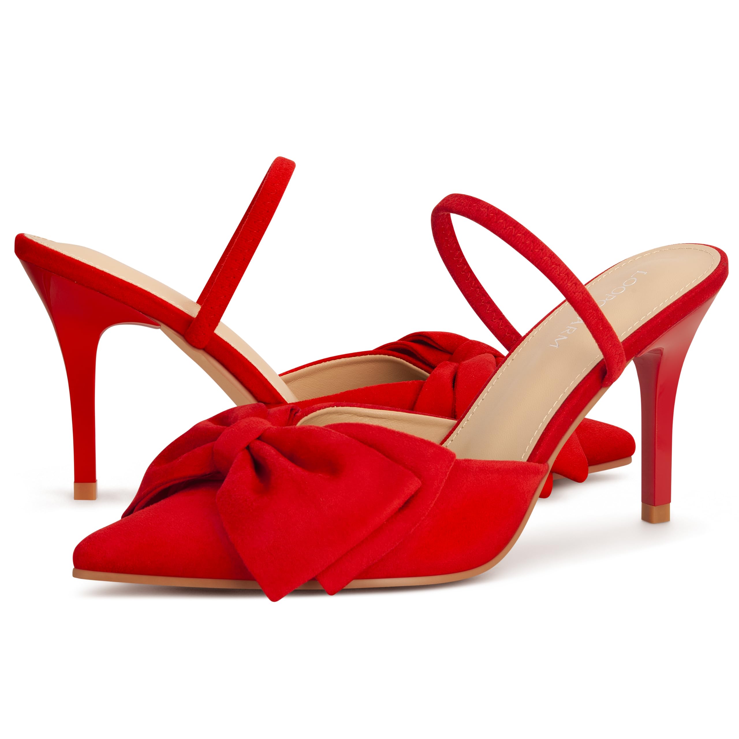 Women's Closed Pointed Toe Slingback Pumps with Big Bow Elastic Strap 3.5 Inch Stiletto Heels Dress Shoes
