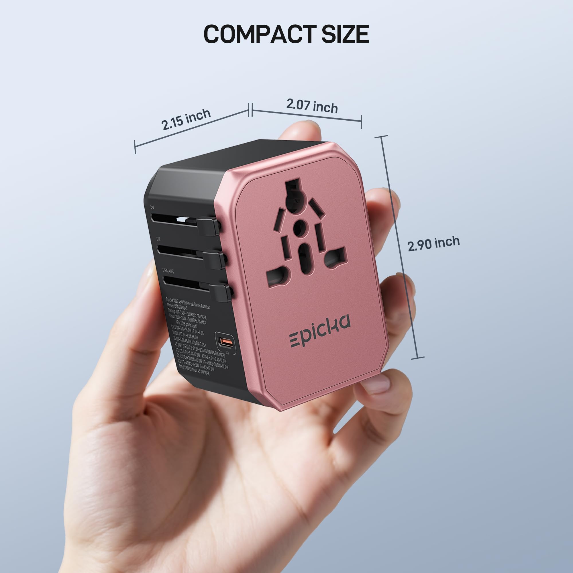 EPICKA Universal Travel Adapter GaN 45W, European Travel Plug Adapter with PD&QC Fast Charging(2 USB-A & 3 USB-C Ports) - Worldwide Travel Essentials, International Power Adapter for UK/US/AU (Black)