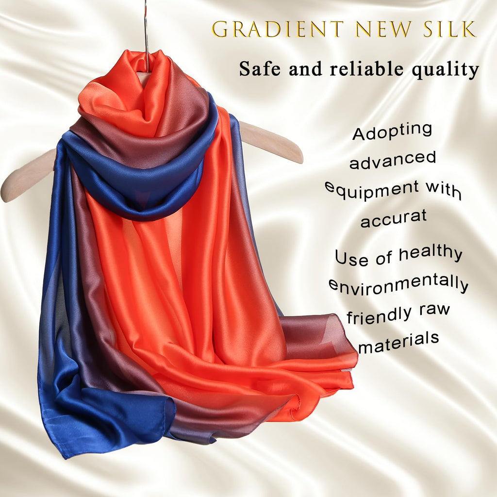 ZMC Long Silk Feeling Scarf 70 * 35", Gradient Scarf Sun-proof Shawl Wrap Headscarf for Women Spring Summer