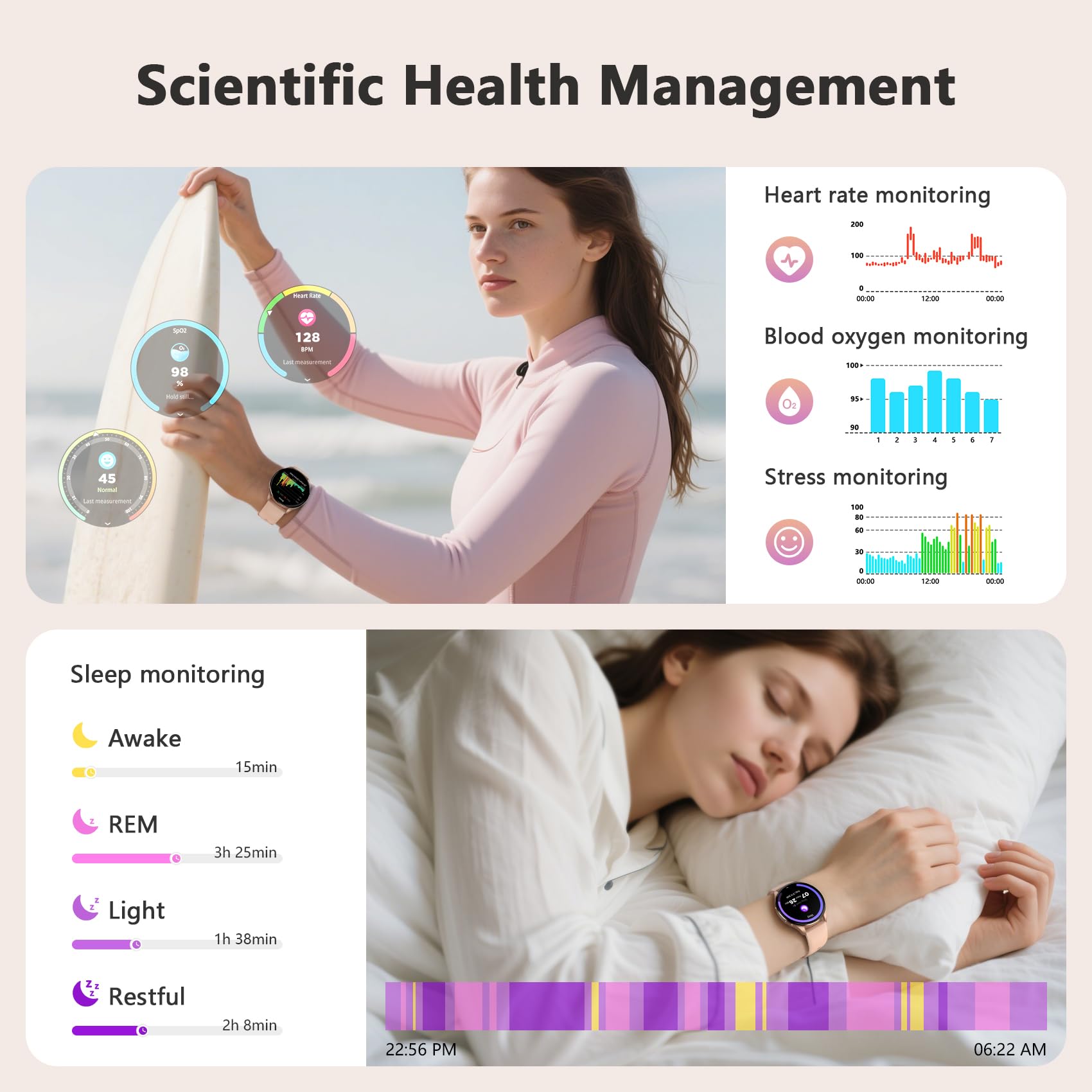 Blackview Smart Watch for Women(Make/Answer Calls), 1.43''AMOLED Touchscreen Fitness Tracker with 100+ Sports Modes, Heart Rate/SpO2/Sleep Monitor/2 Straps, Smartwatch for iPhone & Android