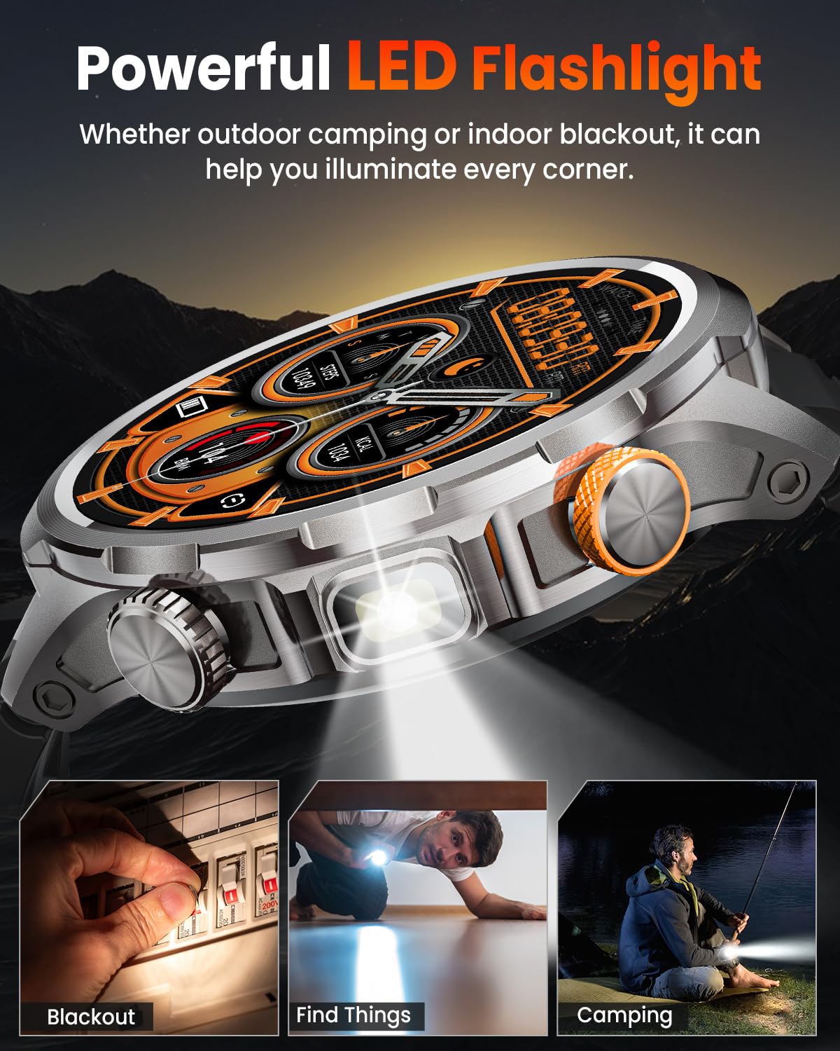 Military Smart Watches for Men, Smart Watch with 100 Days Battery/Flashlight/Heart Rate/Sleep/SpO2 Monitor/Calling/110+ Sports Mode, 5 ATM Rugged Men's Fitness Tracker Watch for Android iPhone(Black)