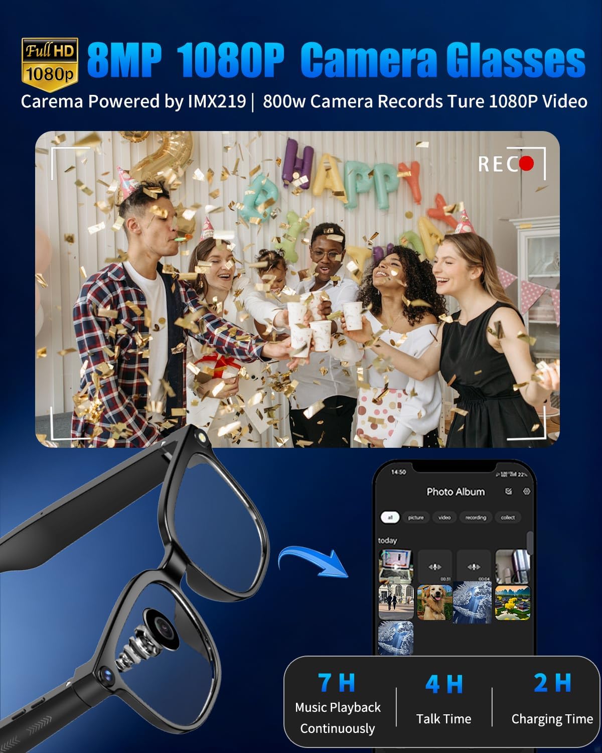 800W Ai Smart Glasses with Camera 1080P HD Video Recording, AI Translator for 160 Languages, GPT Object Recognition, Bluetooth Audio, Photochromic Lenses, 290mAh Long Battery for Travel Sports Outdoor