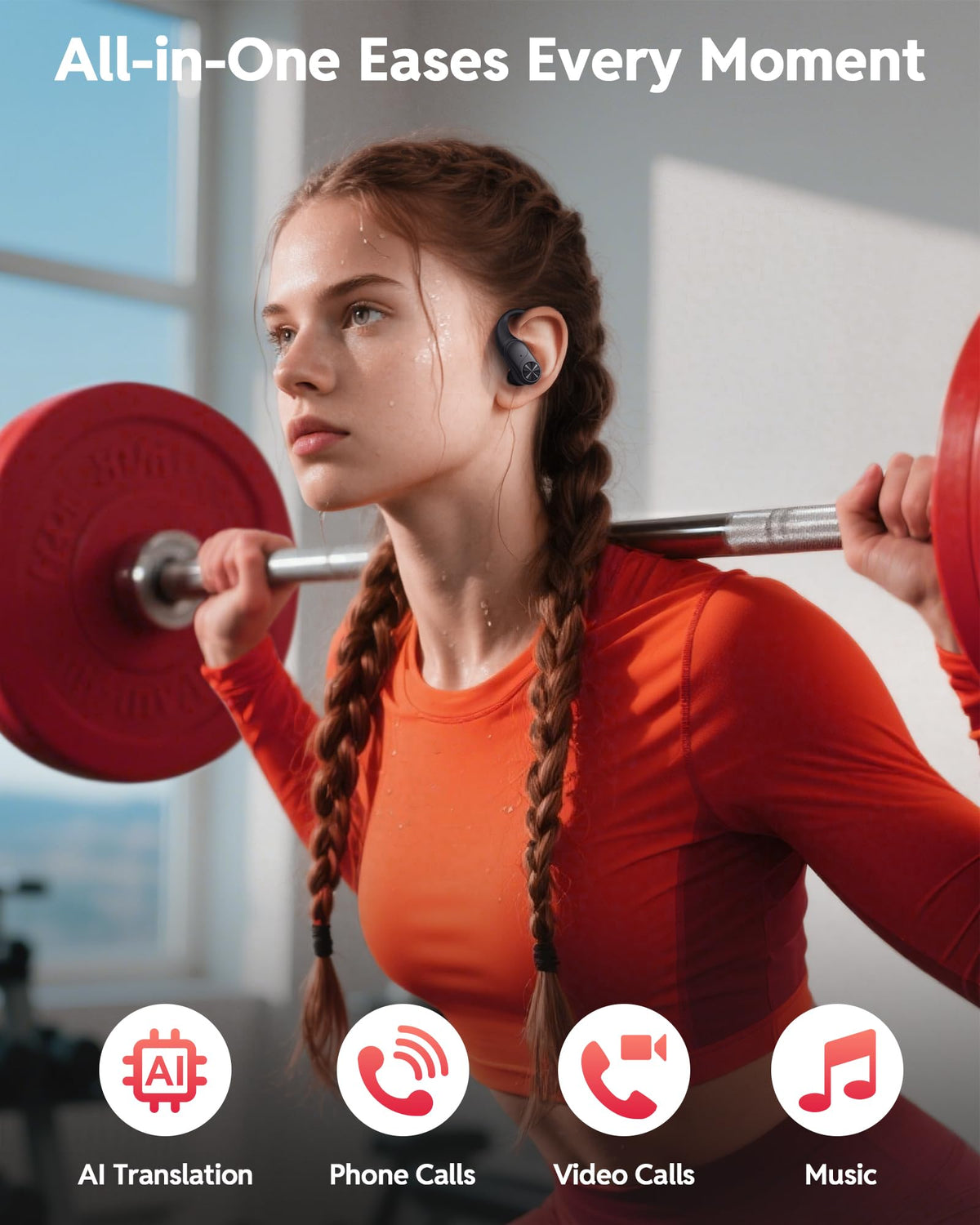 PocBuds Bluetooth Headphones Wireless Earbuds 80hrs Playtime Wireless Charging Case Digital Display Sports Ear Buds with Earhook Deep Bass IPX7 Waterproof Over-Ear Earphones for TV Phone Laptop Black