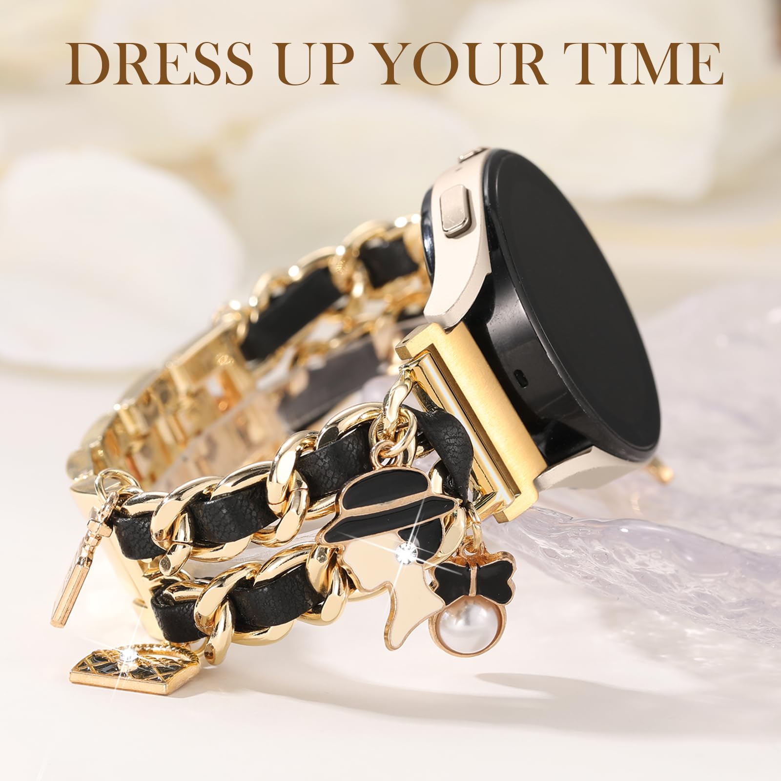 Stylish Metal Band Compatible with Samsung Galaxy Watch 7 Band/FE 6 5 4 40mm 44mm,Galaxy Active 2, 20mm Watch Strap Pretty Chain with Cute Decorative Charms Accessories for Samsung Watch Bands Women