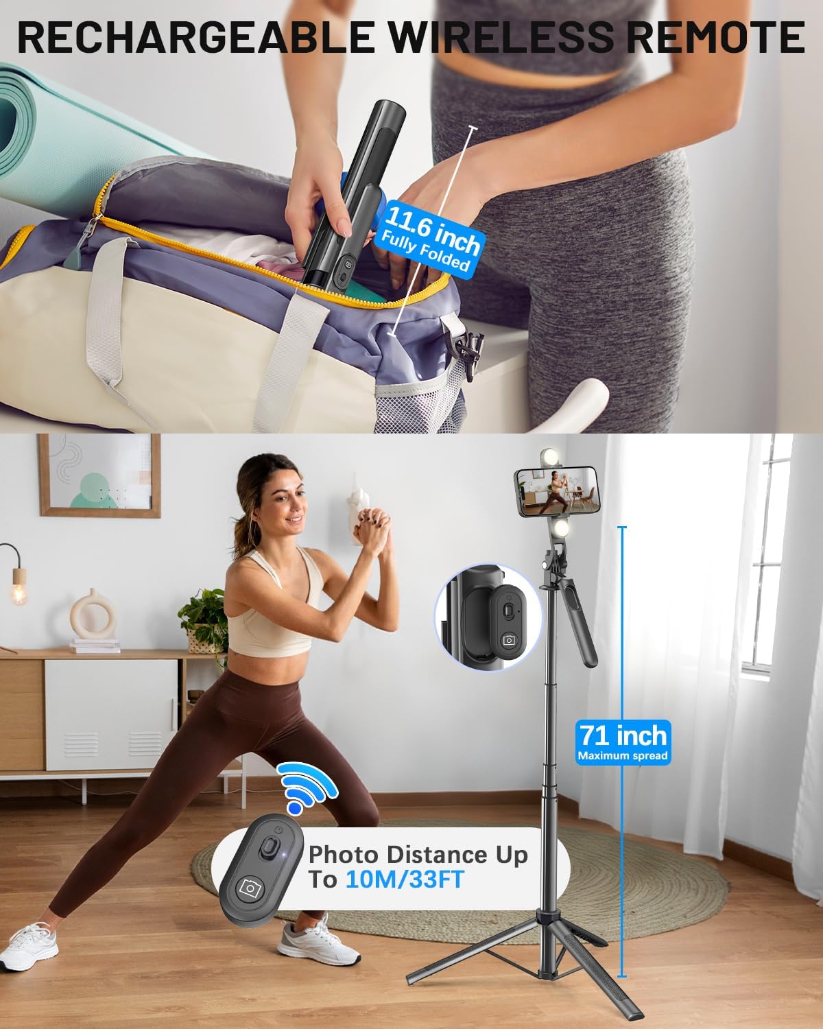 Yeaki Vlogging Kit for iPhone/Android, 71" Selfie Stick Tripod for iPhone with Light, Wireless Remote & Microphone, Adjustable Phone Tripod for TikTok/YouTube Starter Content Creator Essentials Kit