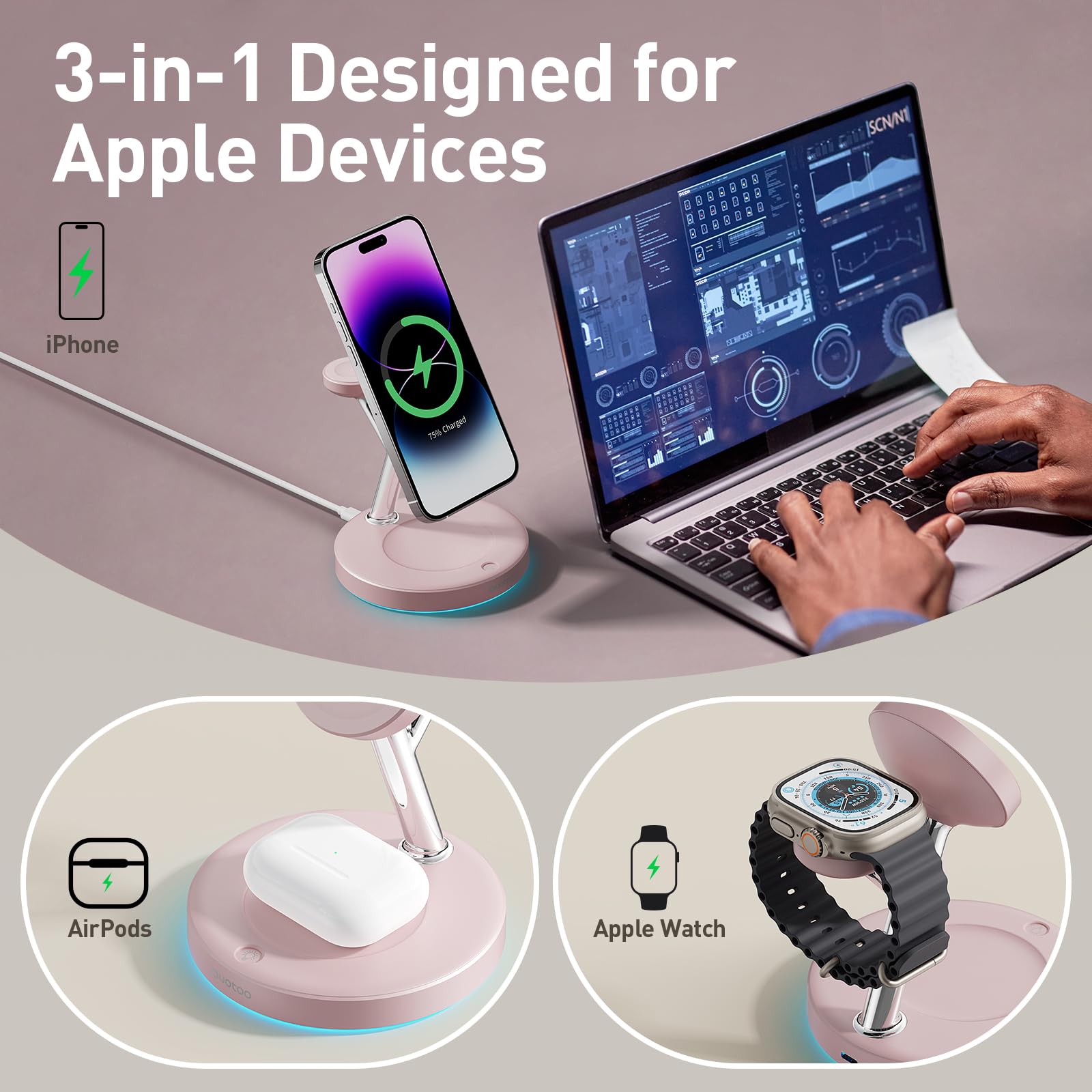New 3 in 1 Charging Station for Apple Compatible with Magsafe Charger Stand for iPhone 17 16 15 14 13 12 Wireless Charging Station for AirPods Wireless Charger for iWatch Series