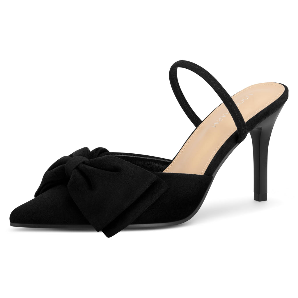 Women's Closed Pointed Toe Slingback Pumps with Big Bow Elastic Strap 3.5 Inch Stiletto Heels Dress Shoes