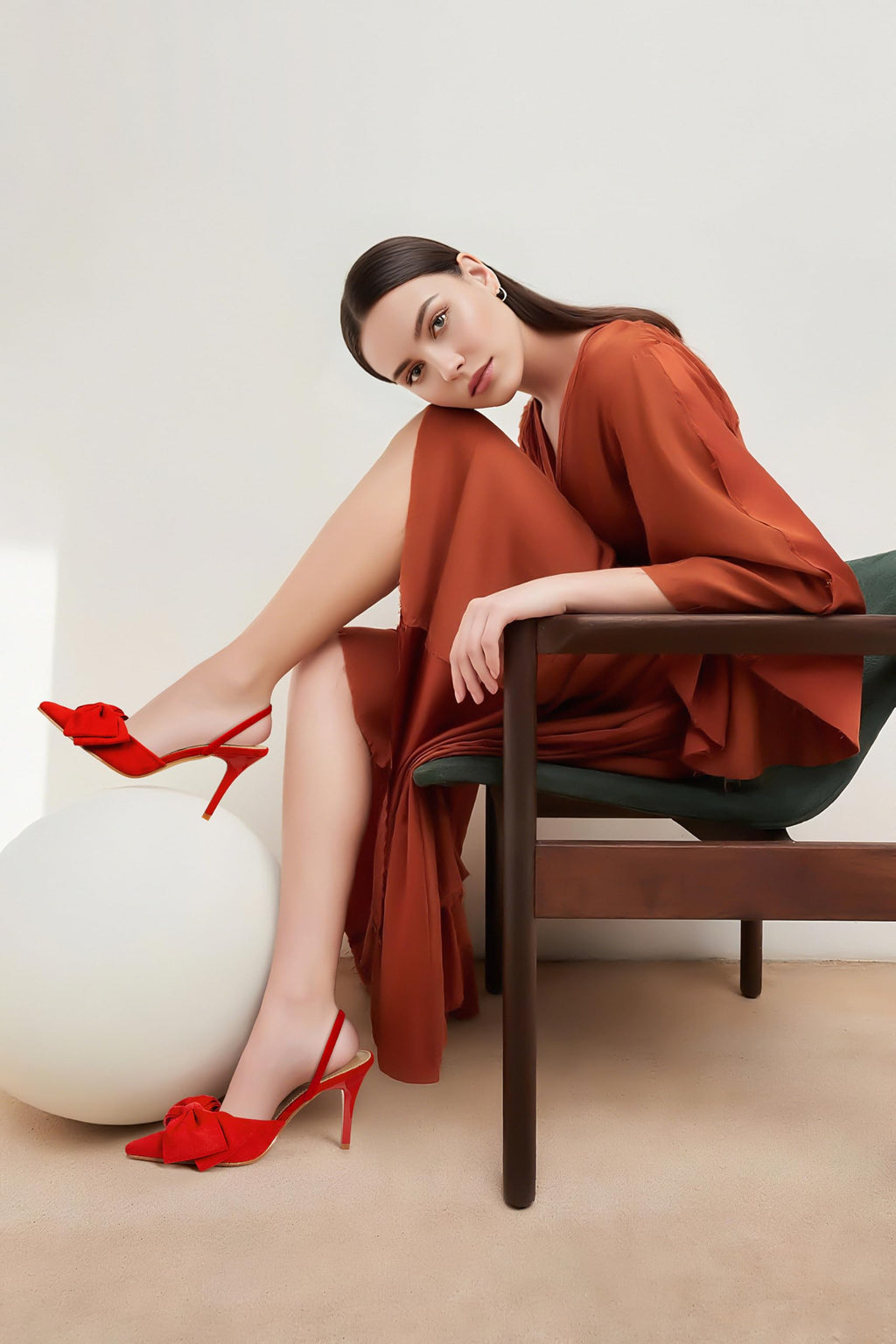 Women's Closed Pointed Toe Slingback Pumps with Big Bow Elastic Strap 3.5 Inch Stiletto Heels Dress Shoes