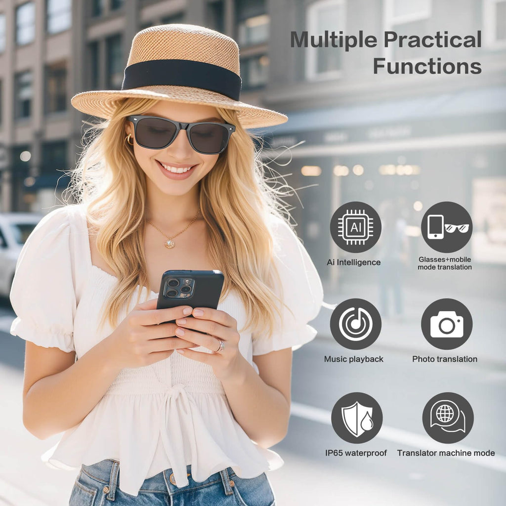 AI Smart Glasses with Chat GPT, AI Translation Glasses with 164 Language, Classic Aviator Sunglasses with Voice Assistant/AI Calling, IP65 Waterproof, Multifunctional Smart Glasses for Men Women