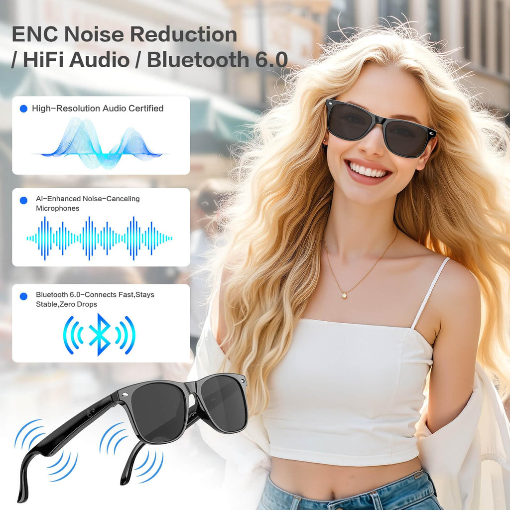 AI Smart Glasses with Chat GPT, AI Translation Glasses with 164 Language, Classic Aviator Sunglasses with Voice Assistant/AI Calling, IP65 Waterproof, Multifunctional Smart Glasses for Men Women