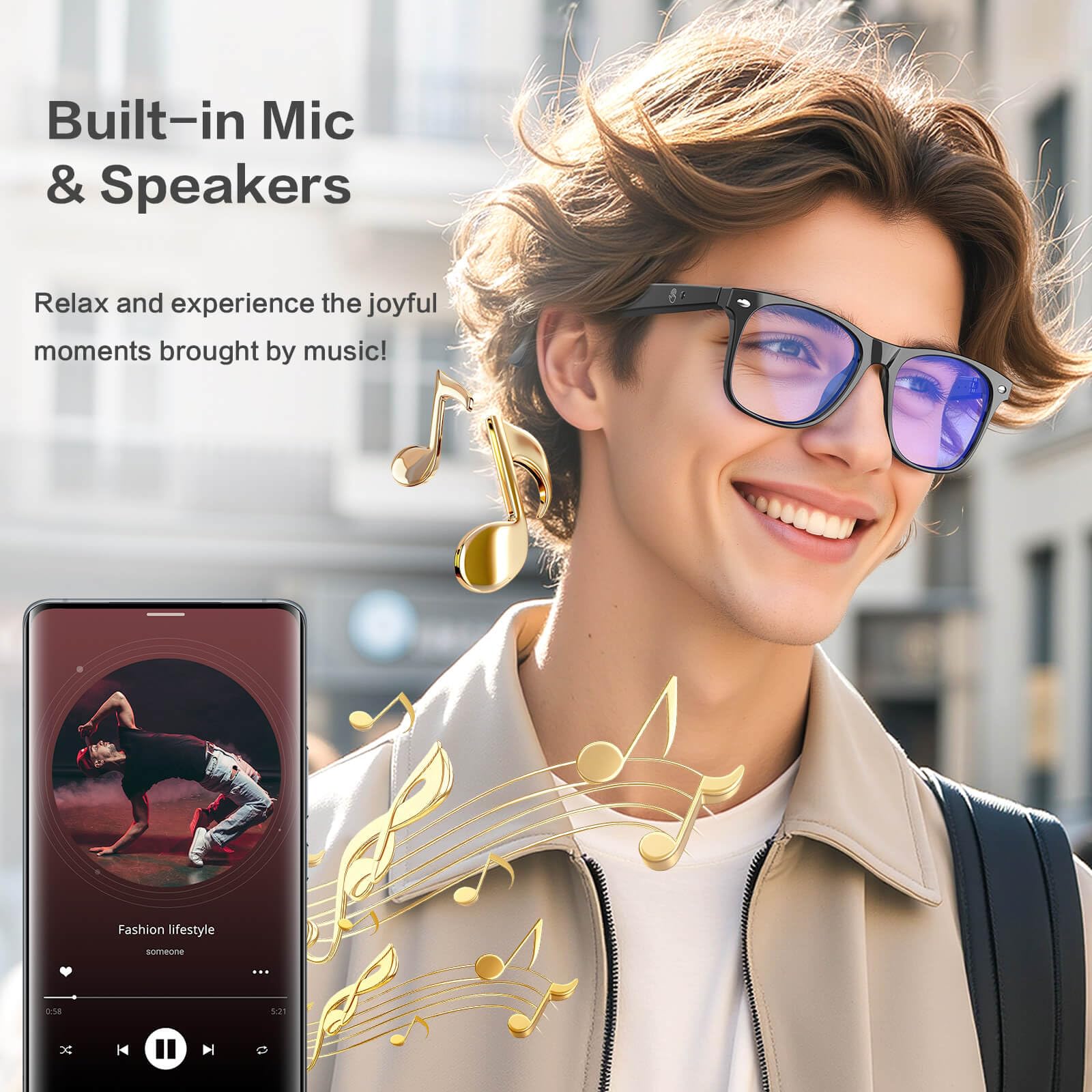 AI Smart Glasses with Chat GPT, AI Translation Glasses with 164 Language, Classic Aviator Sunglasses with Voice Assistant/AI Calling, IP65 Waterproof, Multifunctional Smart Glasses for Men Women