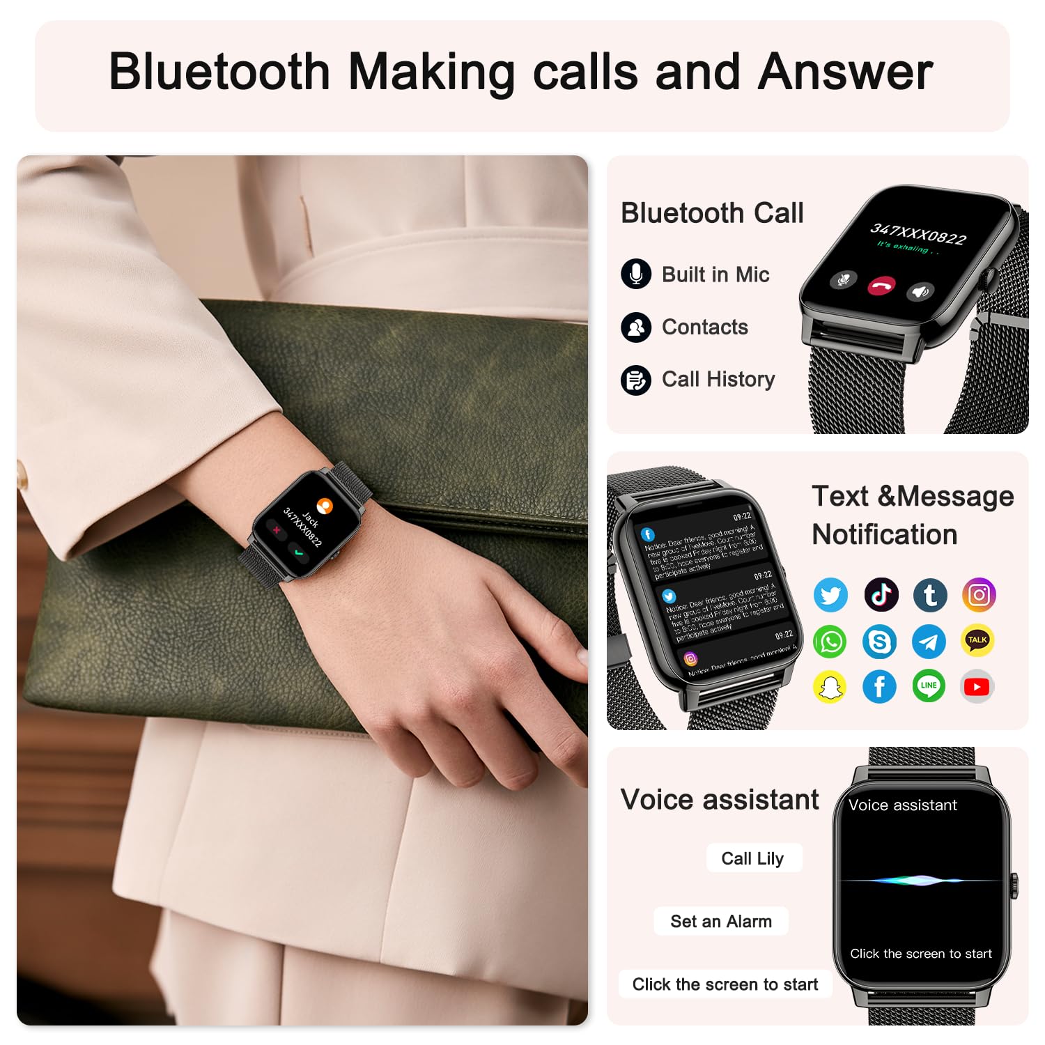 Smart Watch for Women Fitness Tracker: Gold Smart Watches for Women Digital Mens watches Make/Answer Call Waterproof Running Smartwatch Android Phone iPhone Samsung Compatible Heart Rate Monitor