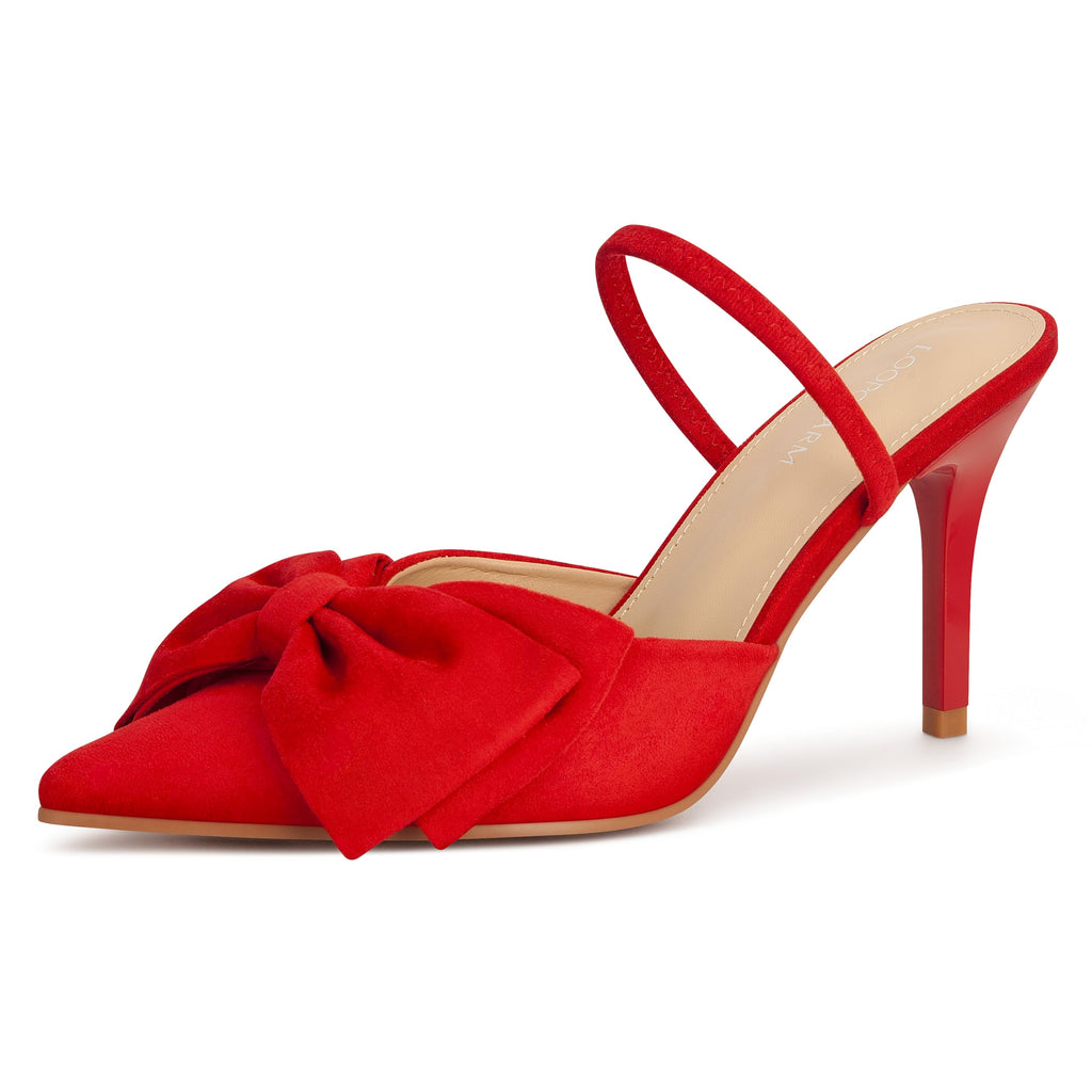 Women's Closed Pointed Toe Slingback Pumps with Big Bow Elastic Strap 3.5 Inch Stiletto Heels Dress Shoes