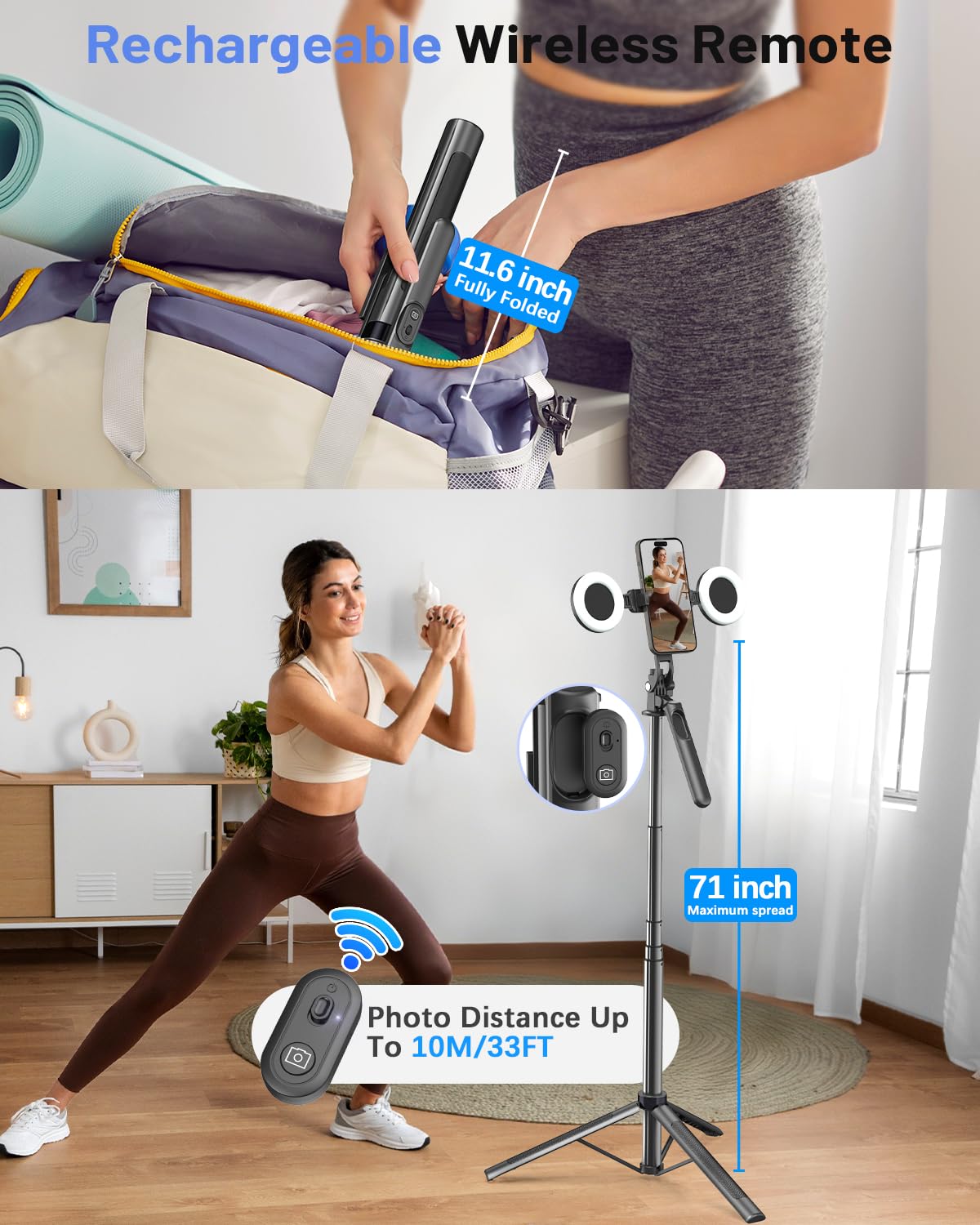 Yeaki Vlogging Kit for iPhone/Android, 71" Selfie Stick Tripod for iPhone with Light, Wireless Remote & Microphone, Adjustable Phone Tripod for TikTok/YouTube Starter Content Creator Essentials Kit