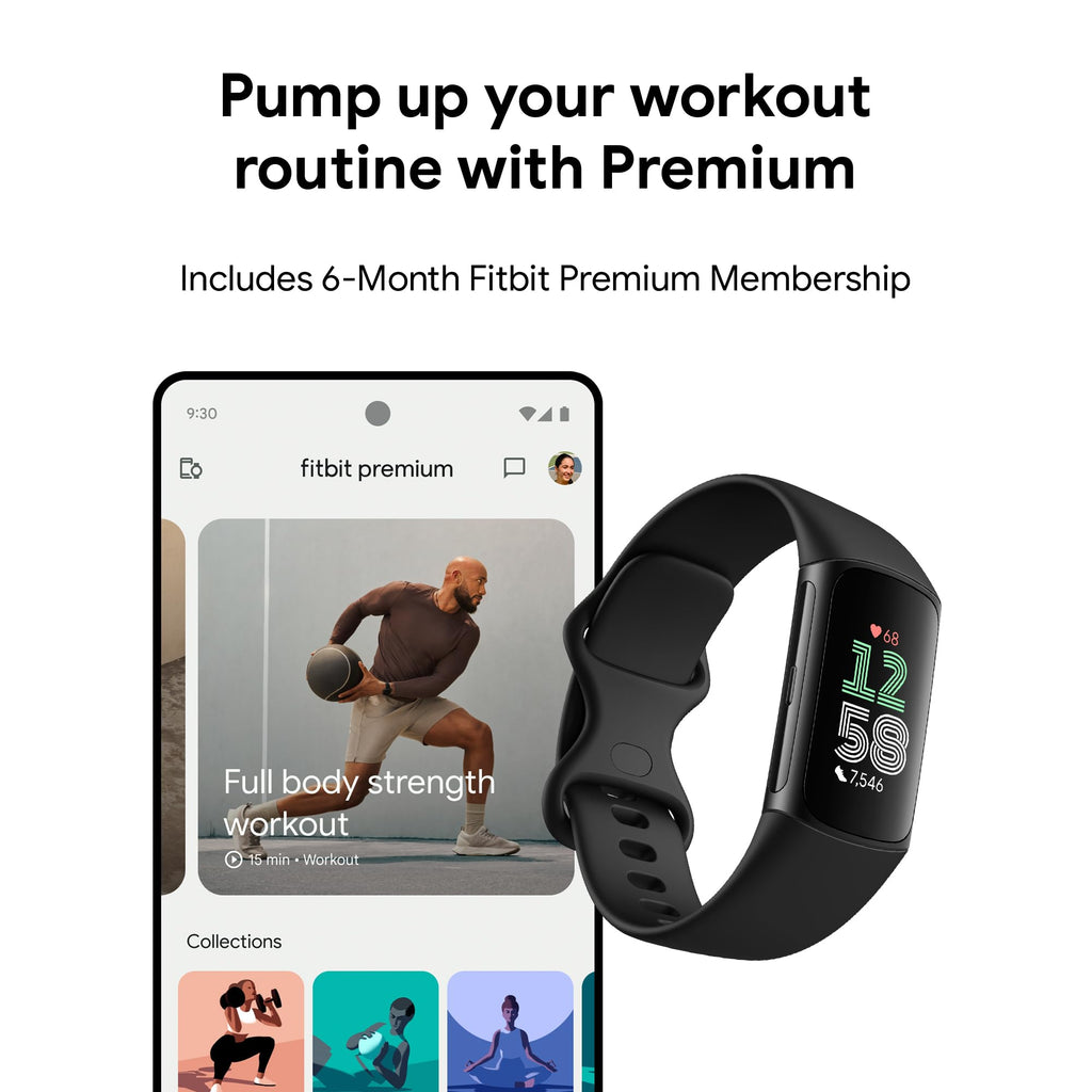 Fitbit Charge 6 Fitness Tracker with Google apps, Heart Rate on Exercise Equipment, 6-Months Premium Membership Included, GPS, Health Tools and More, Gold/Coral, One Size (S & L Bands Included)