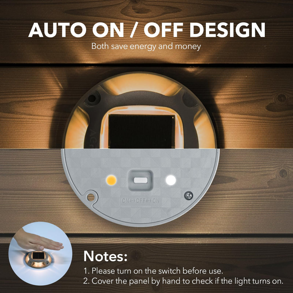 AGPTEK Solar Driveway Lights Outdoor 8 Pack, 2 Color Modes LED Deck Dock
