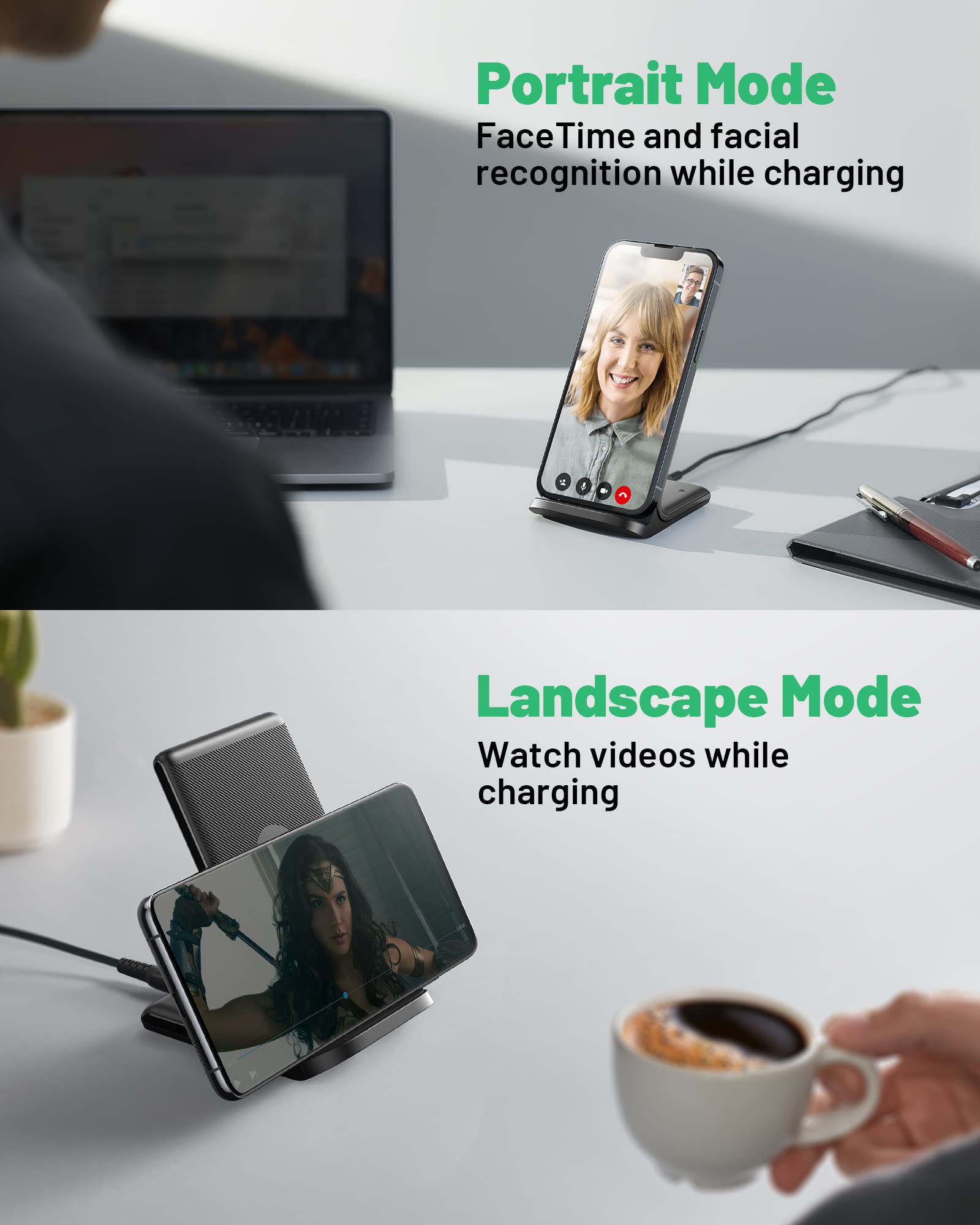 INIU Wireless Charger, 15W Fast Wireless Charging Station with Sleep-Friendly Adaptive Light Compatible with iPhone 17 16 15 14 13 12 Pro Max Samsung Galaxy S25 S24 S23 Note 20 Google etc