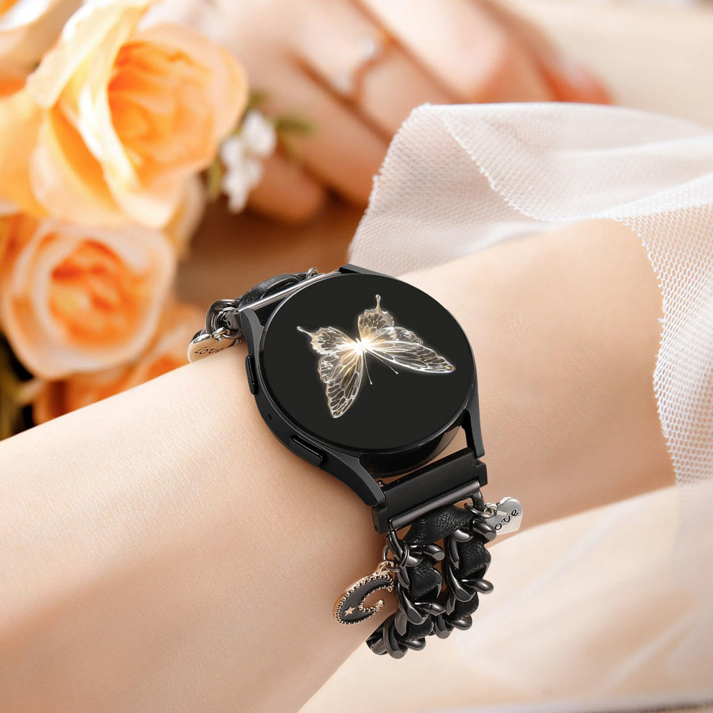Stylish Metal Band Compatible with Samsung Galaxy Watch 7 Band/FE 6 5 4 40mm 44mm,Galaxy Active 2, 20mm Watch Strap Pretty Chain with Cute Decorative Charms Accessories for Samsung Watch Bands Women
