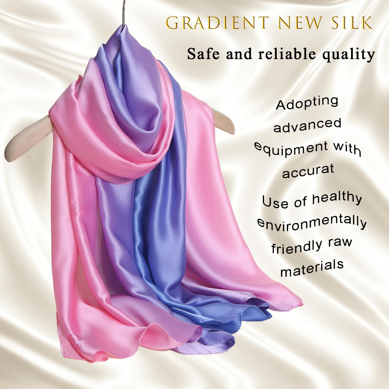 ZMC Long Silk Feeling Scarf 70 * 35", Gradient Scarf Sun-proof Shawl Wrap Headscarf for Women Spring Summer