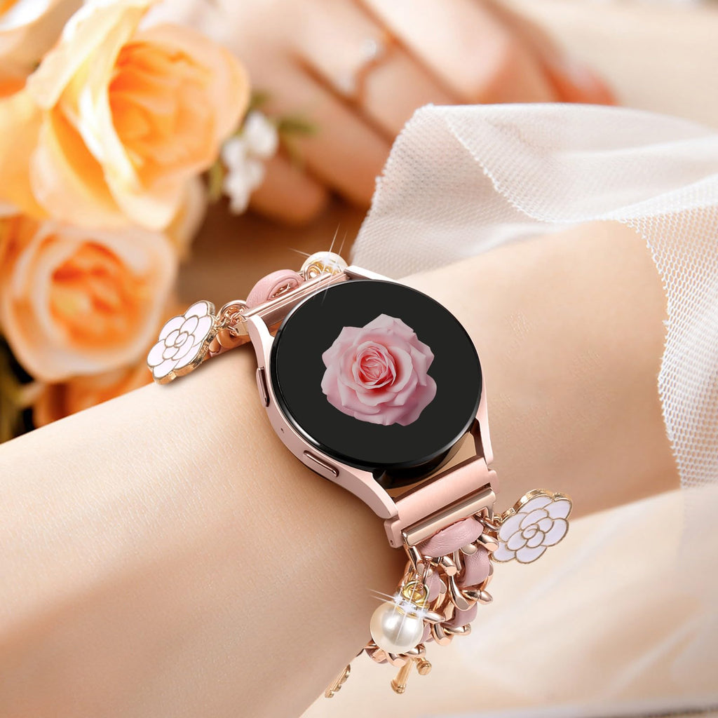 Stylish Metal Band Compatible with Samsung Galaxy Watch 7 Band/FE 6 5 4 40mm 44mm,Galaxy Active 2, 20mm Watch Strap Pretty Chain with Cute Decorative Charms Accessories for Samsung Watch Bands Women
