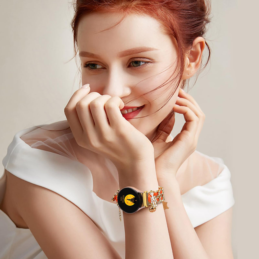 Stylish Metal Band Compatible with Samsung Galaxy Watch 7 Band/FE 6 5 4 40mm 44mm,Galaxy Active 2, 20mm Watch Strap Pretty Chain with Cute Decorative Charms Accessories for Samsung Watch Bands Women