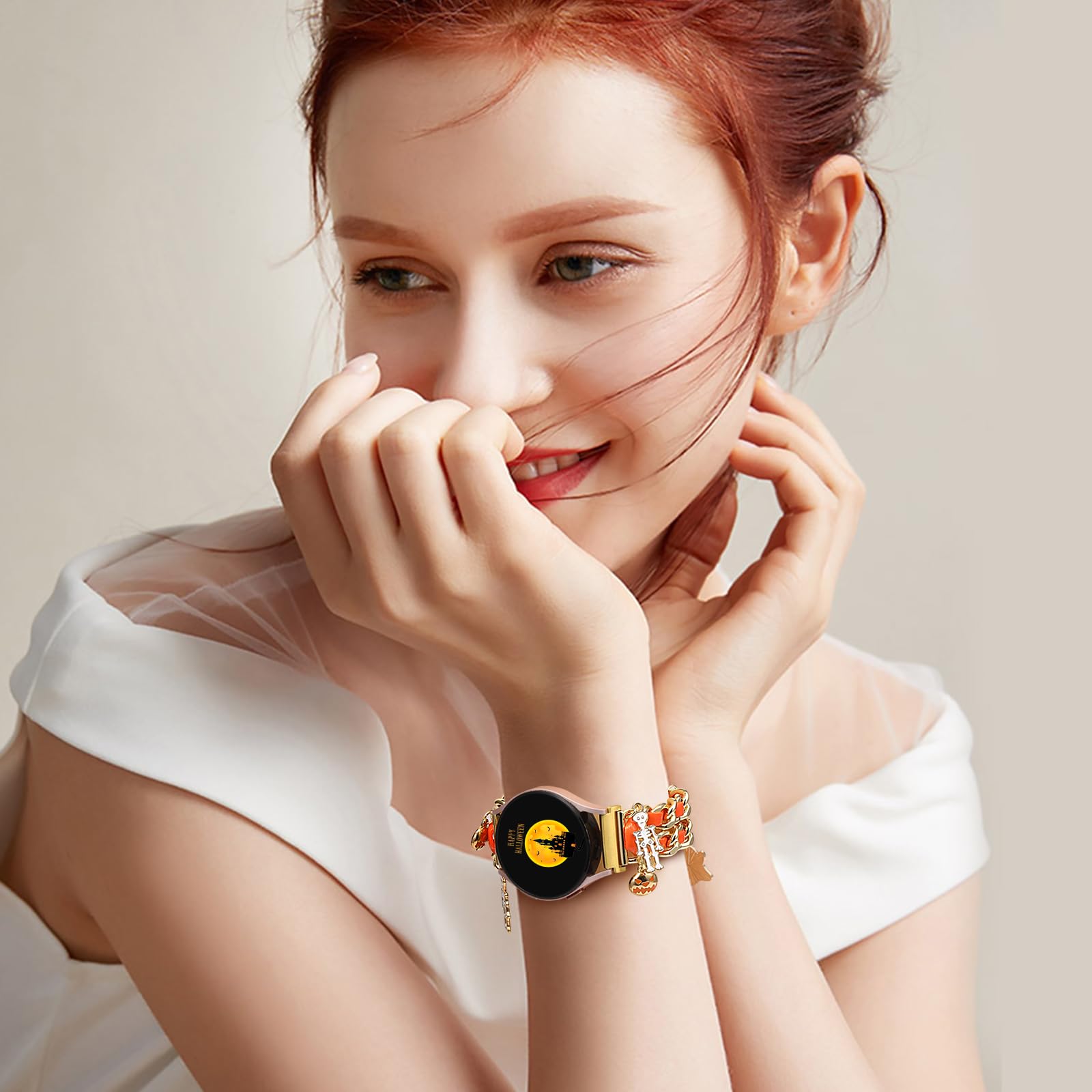 Stylish Metal Band Compatible with Samsung Galaxy Watch 7 Band/FE 6 5 4 40mm 44mm,Galaxy Active 2, 20mm Watch Strap Pretty Chain with Cute Decorative Charms Accessories for Samsung Watch Bands Women