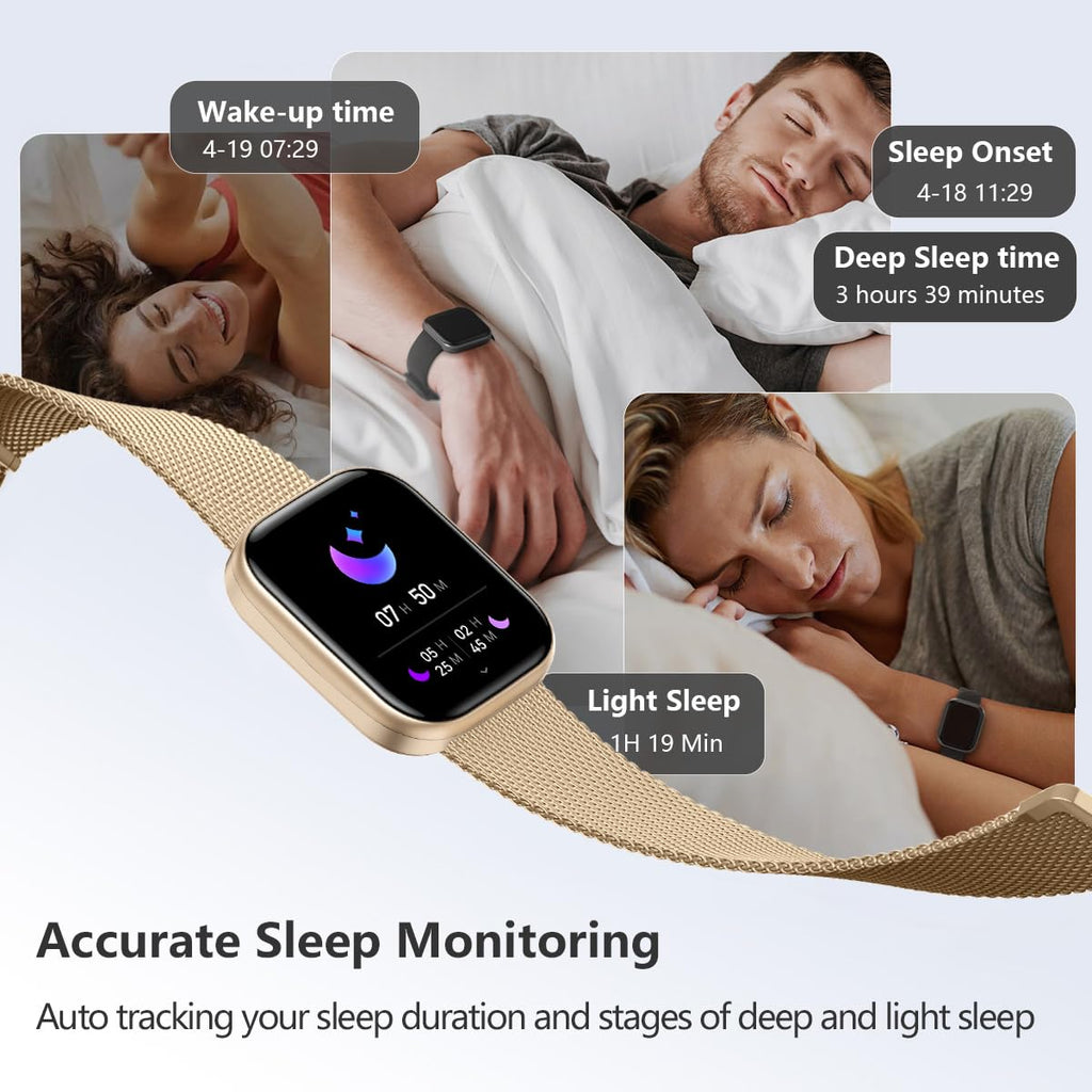 FITVII Health & Fitness Tracker (Answer/Make Calls), Smart Watch with 24/7 Heart Rate and Blood Pressure, Sleep Tracking, Blood Oxygen Monitor, 120+ Sport Modes Activity Tracker for Women Men