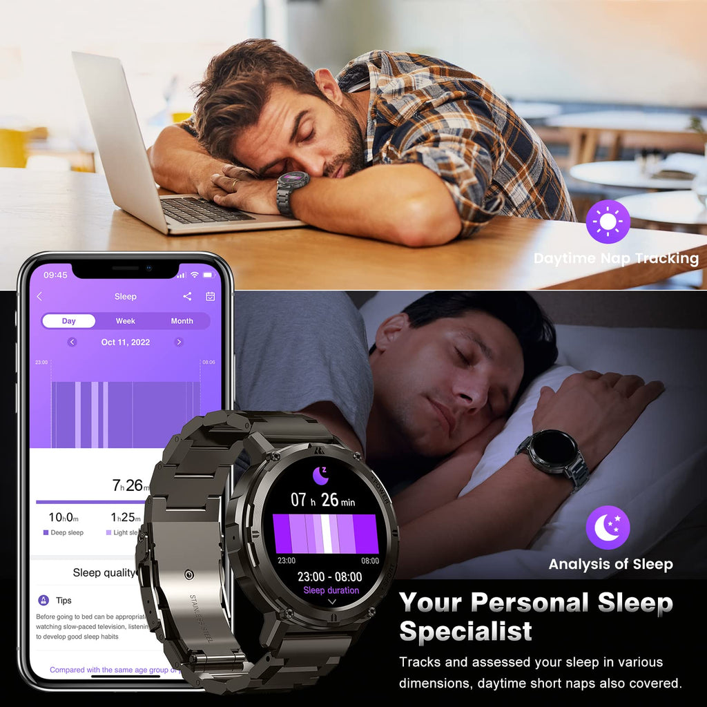 AMAZTIM Smart Watches for Men, 60 Days Extra-Long Battery, 50M Waterproof, Military Bluetooth Call(Answer/Dial Calls) 1.43" AMOLED Fitness Health Watch, AI Voice Assistant