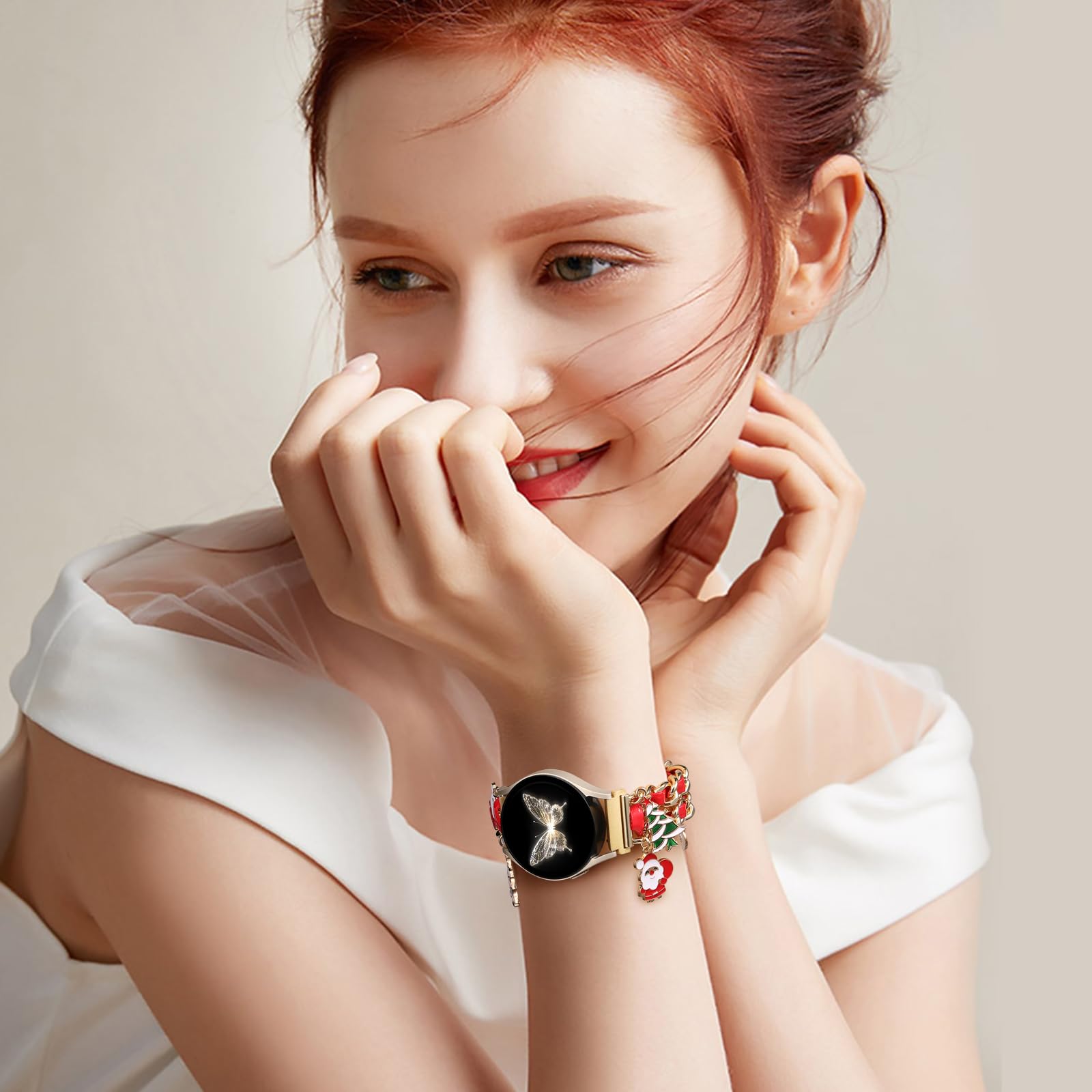 Stylish Metal Band Compatible with Samsung Galaxy Watch 7 Band/FE 6 5 4 40mm 44mm,Galaxy Active 2, 20mm Watch Strap Pretty Chain with Cute Decorative Charms Accessories for Samsung Watch Bands Women