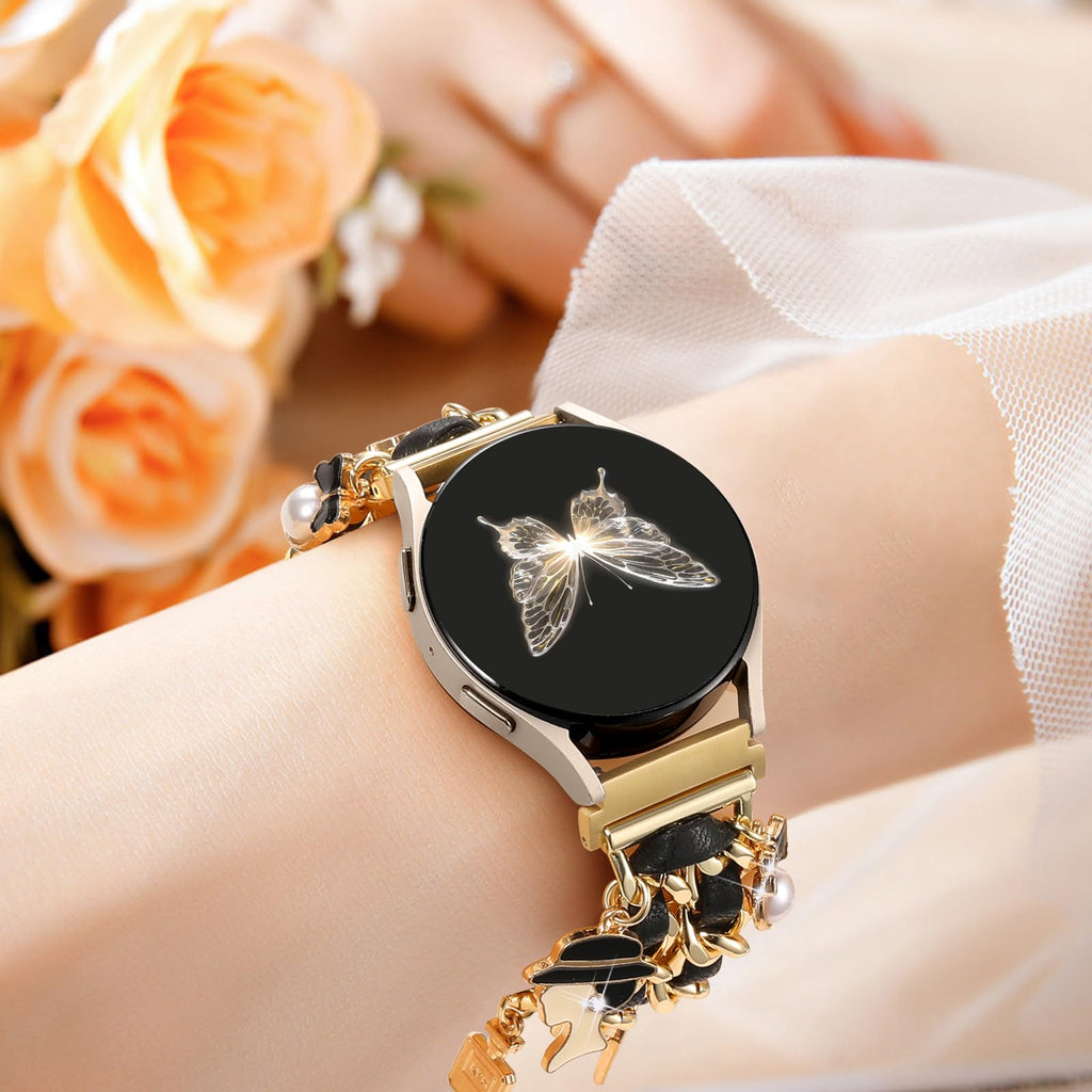 Stylish Metal Band Compatible with Samsung Galaxy Watch 7 Band/FE 6 5 4 40mm 44mm,Galaxy Active 2, 20mm Watch Strap Pretty Chain with Cute Decorative Charms Accessories for Samsung Watch Bands Women