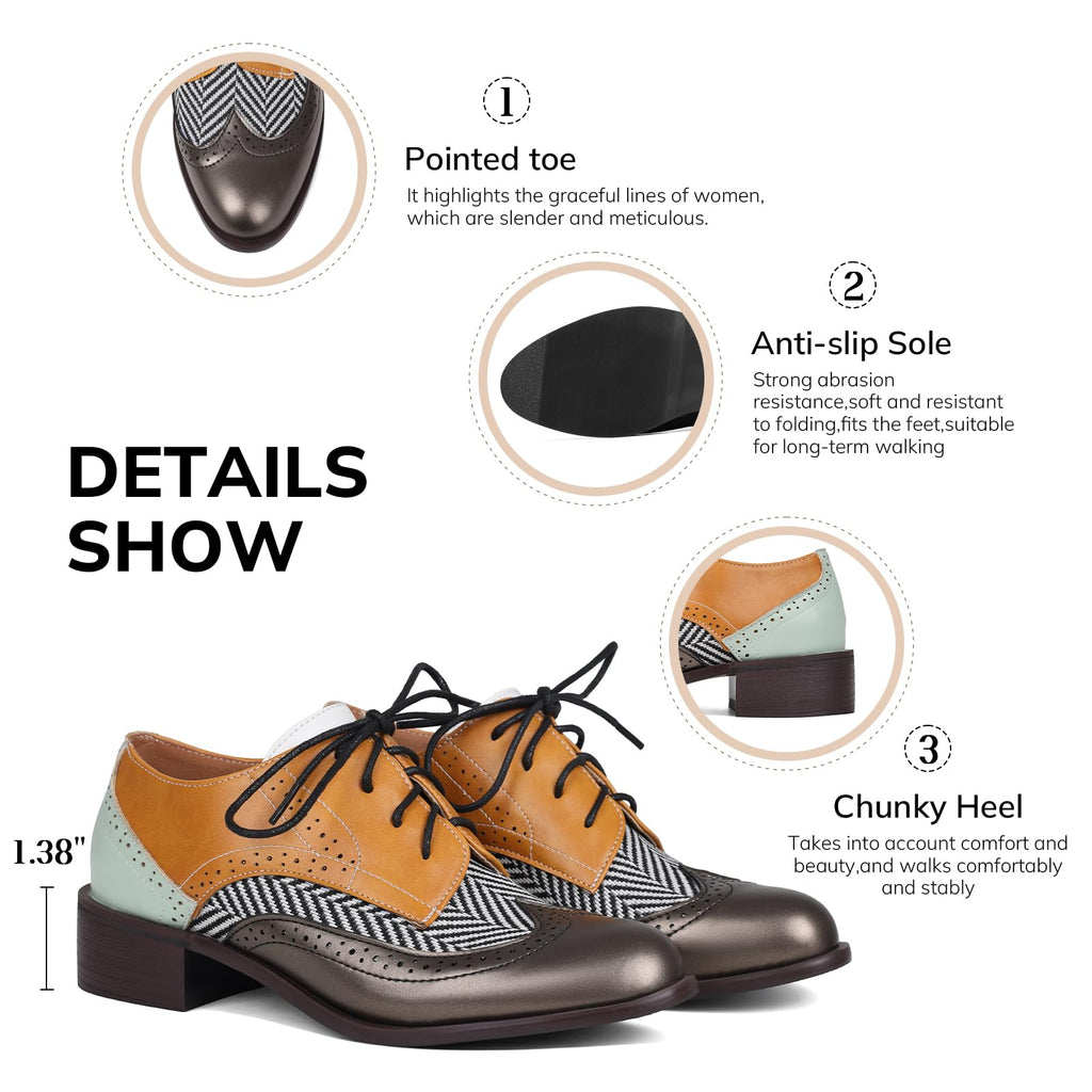 Women Black Oxfords Lace Up Pointed Toe Classic Business Formal Wingtip Brogue Dressy Shoes