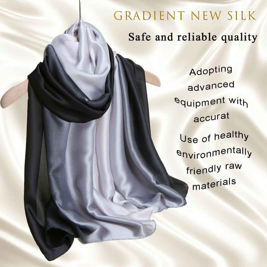 ZMC Long Silk Feeling Scarf 70 * 35", Gradient Scarf Sun-proof Shawl Wrap Headscarf for Women Spring Summer