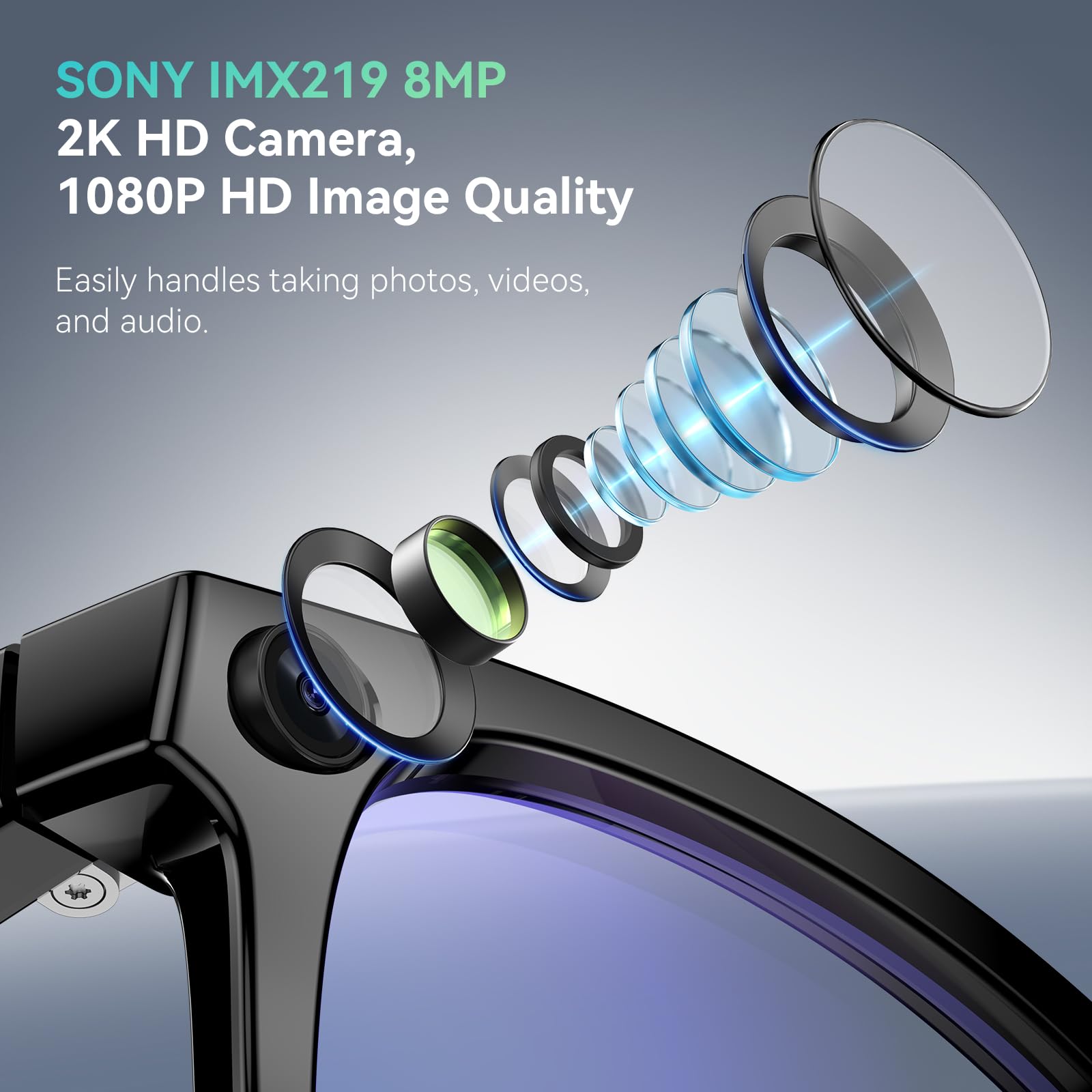 2026 Upgraded – Smart Camera Glasses, 8MP Resolution Supporting 1080P HD Video Recording, Supports Photo/Video/Audio Recording, 410mAh Battery, with AI Assistant/AI Translation/Bluetooth Calling