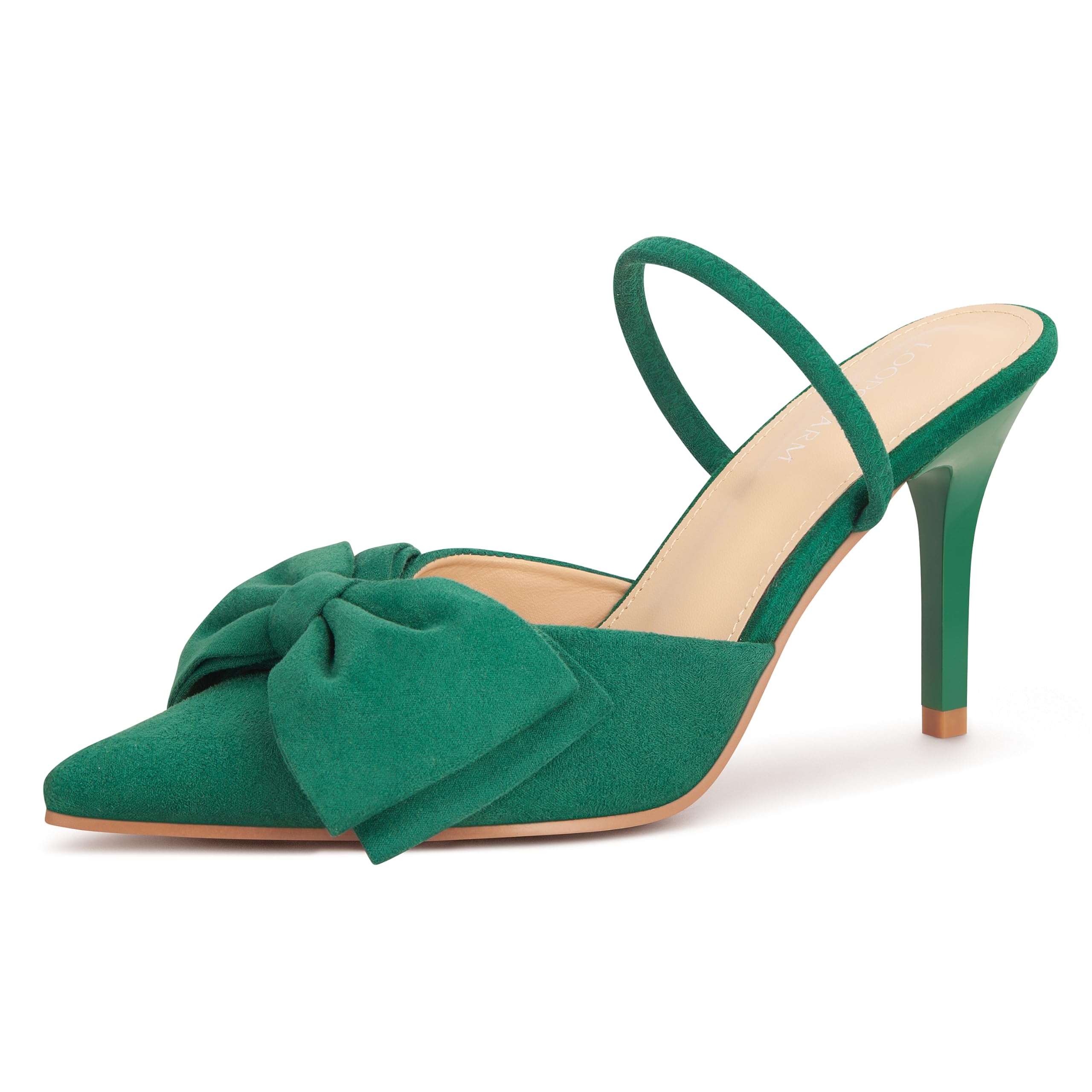 Women's Closed Pointed Toe Slingback Pumps with Big Bow Elastic Strap 3.5 Inch Stiletto Heels Dress Shoes