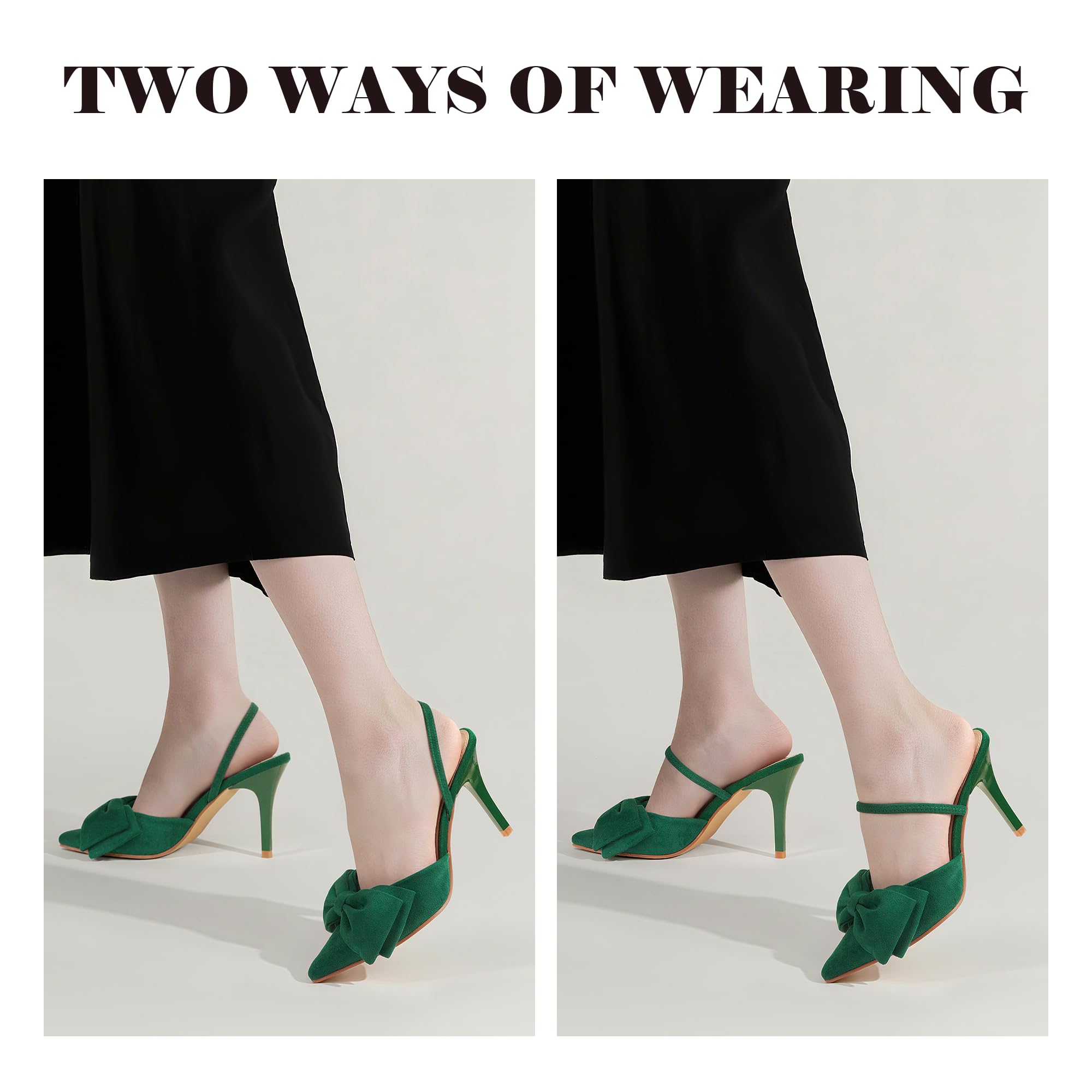Women's Closed Pointed Toe Slingback Pumps with Big Bow Elastic Strap 3.5 Inch Stiletto Heels Dress Shoes