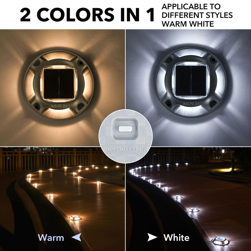 AGPTEK Solar Driveway Lights Outdoor 8 Pack, 2 Color Modes LED Deck Dock