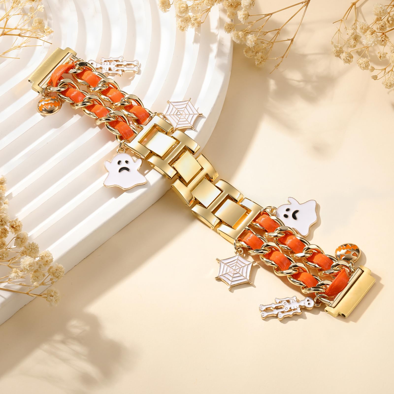 Stylish Metal Band Compatible with Samsung Galaxy Watch 7 Band/FE 6 5 4 40mm 44mm,Galaxy Active 2, 20mm Watch Strap Pretty Chain with Cute Decorative Charms Accessories for Samsung Watch Bands Women