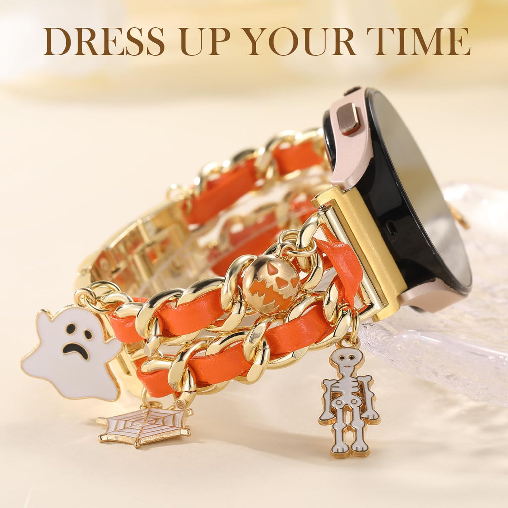 Stylish Metal Band Compatible with Samsung Galaxy Watch 7 Band/FE 6 5 4 40mm 44mm,Galaxy Active 2, 20mm Watch Strap Pretty Chain with Cute Decorative Charms Accessories for Samsung Watch Bands Women